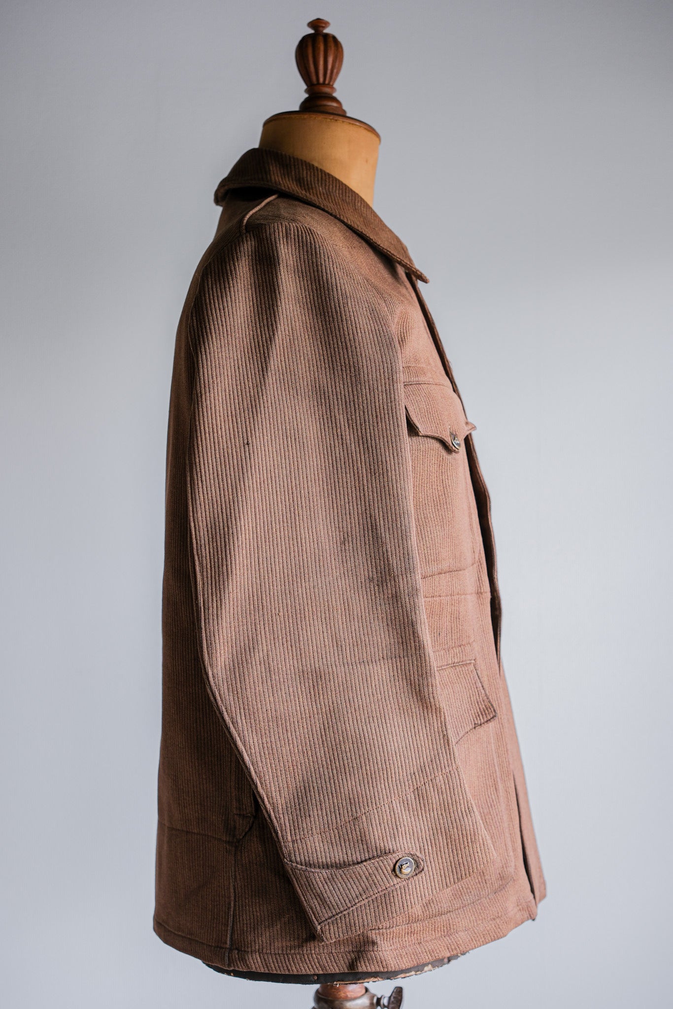 【~30's】French Vintage Brown Cotton Pique Hunting Jacket With Chin Strap