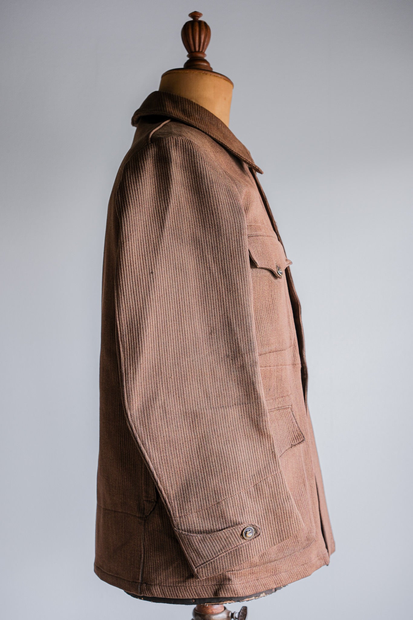 ［~30's］French Vintage Brown Cotton Pique Hunting Jacket With Chin Strap