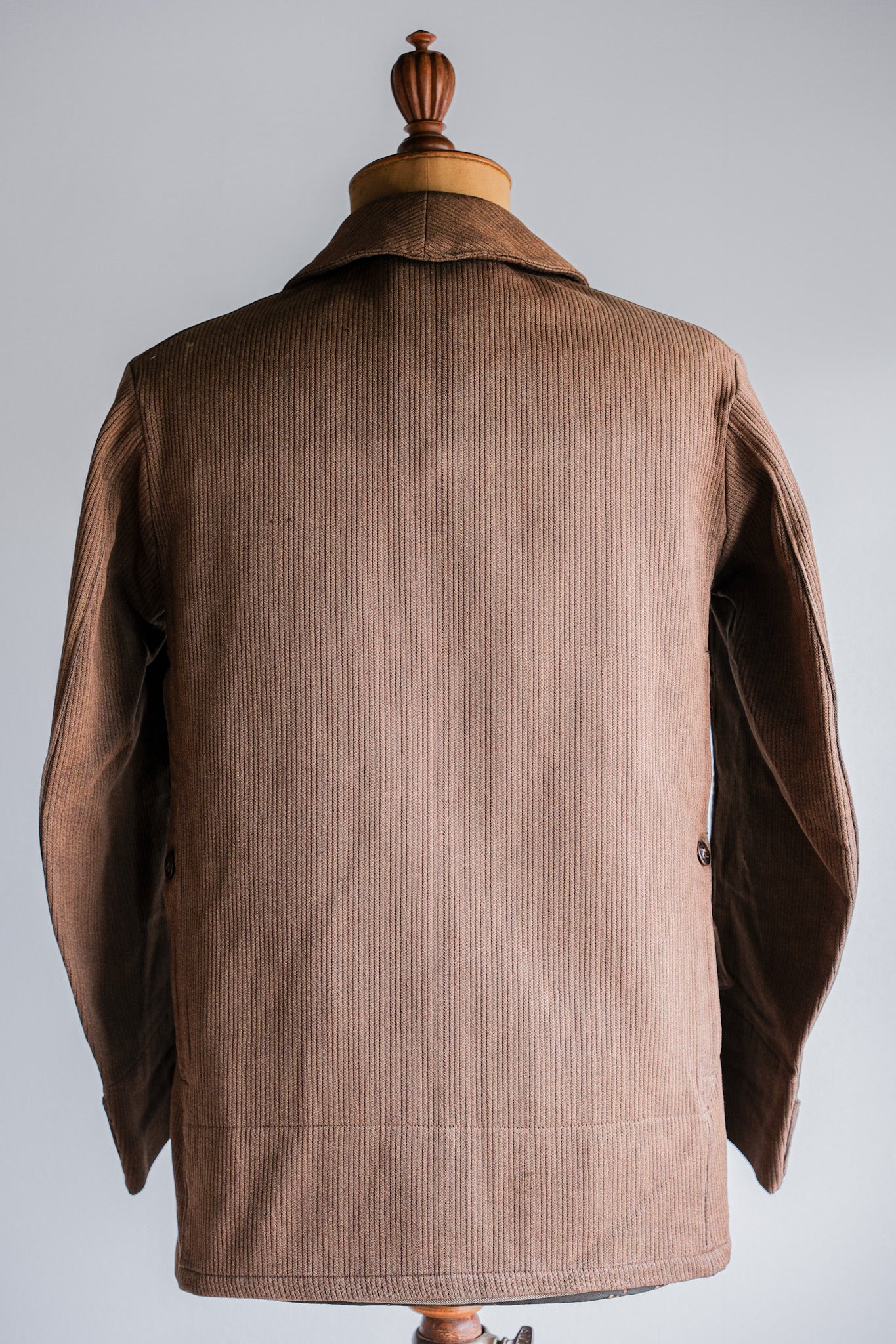 [~ 30's] French Vintage Brown Cotton Pique Hunting Jacket with Chin Strap