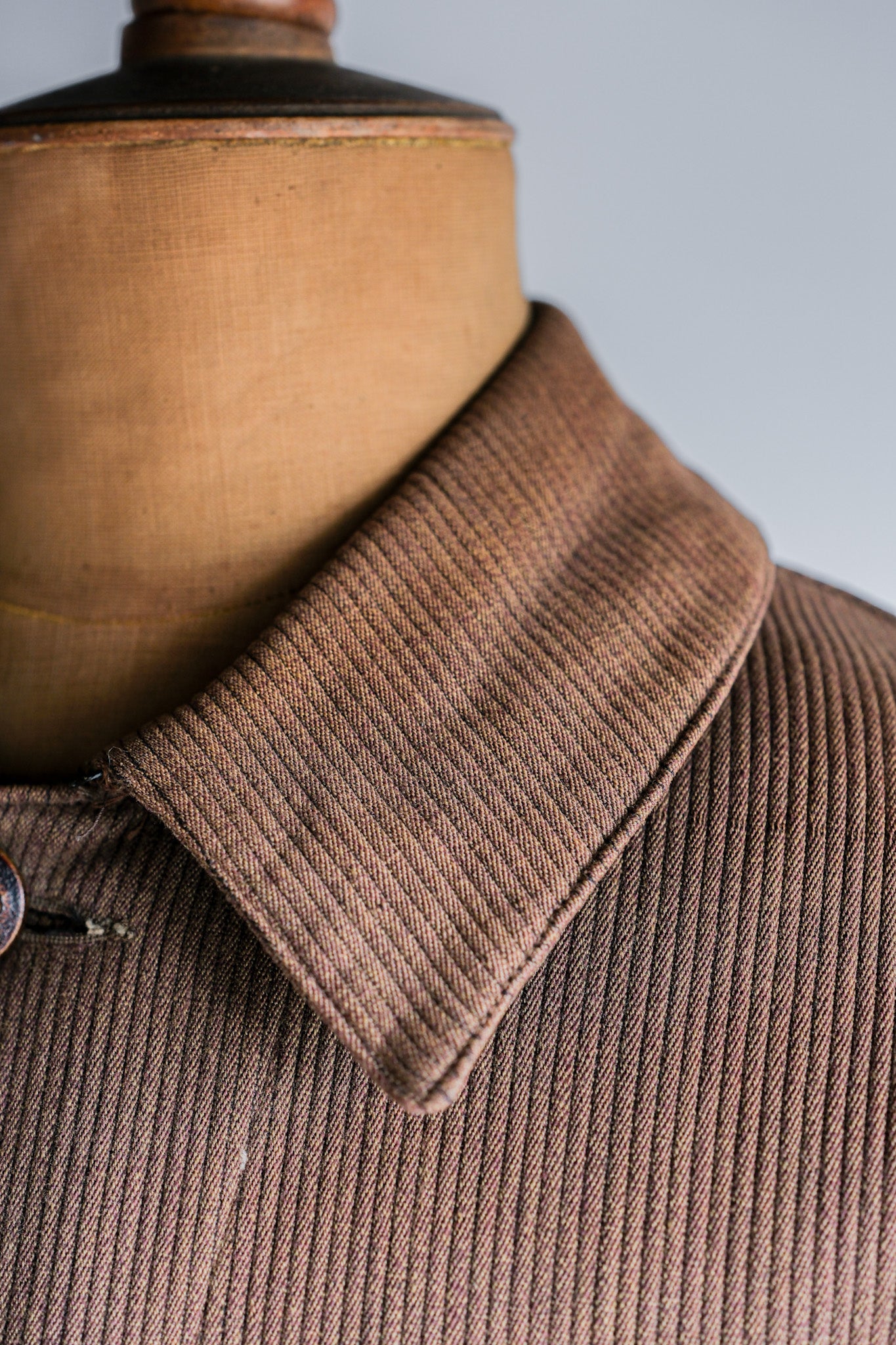 【~30's】French Vintage Brown Cotton Pique Hunting Jacket With Chin Strap