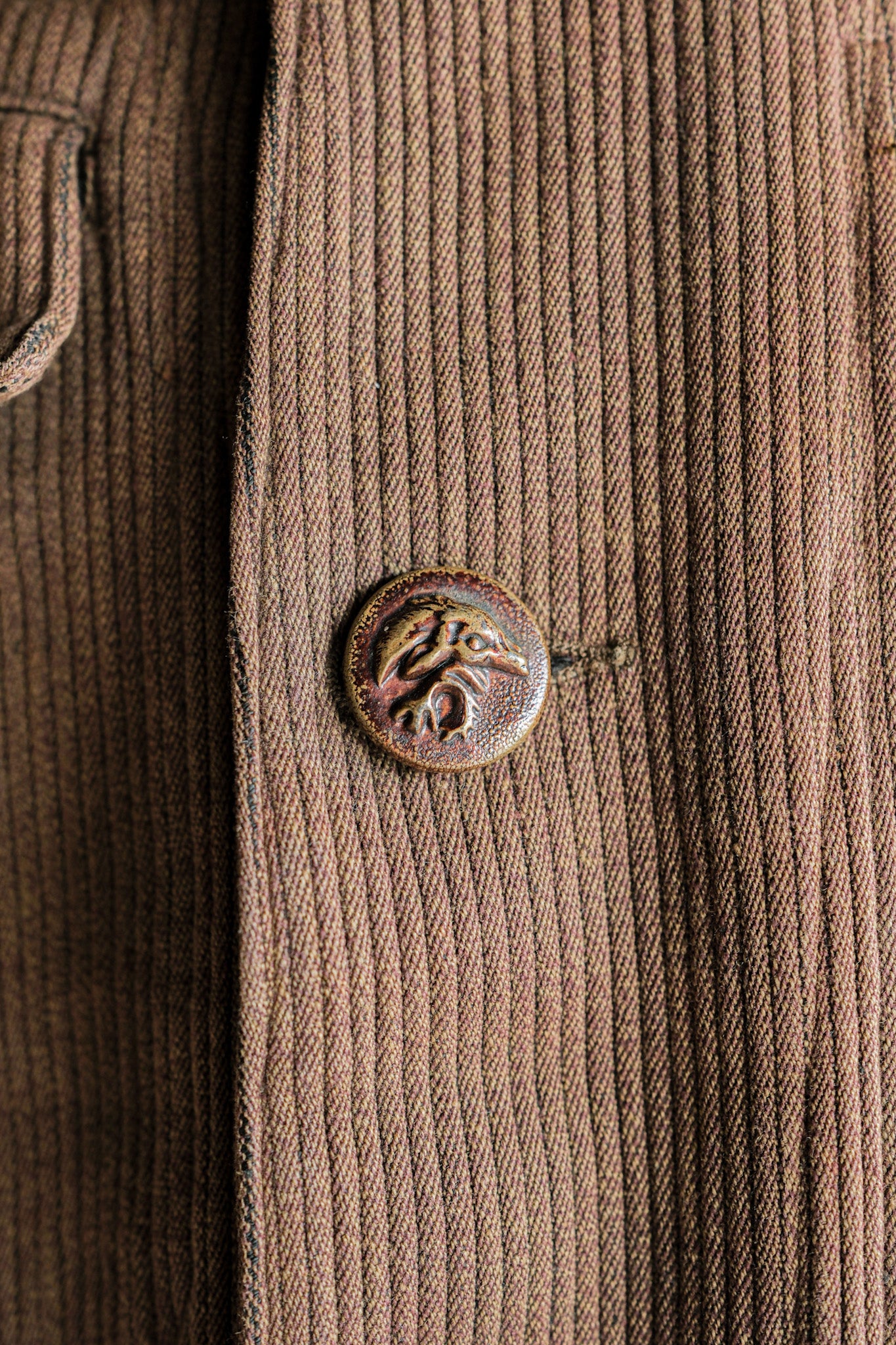 【~30's】French Vintage Brown Cotton Pique Hunting Jacket With Chin Strap