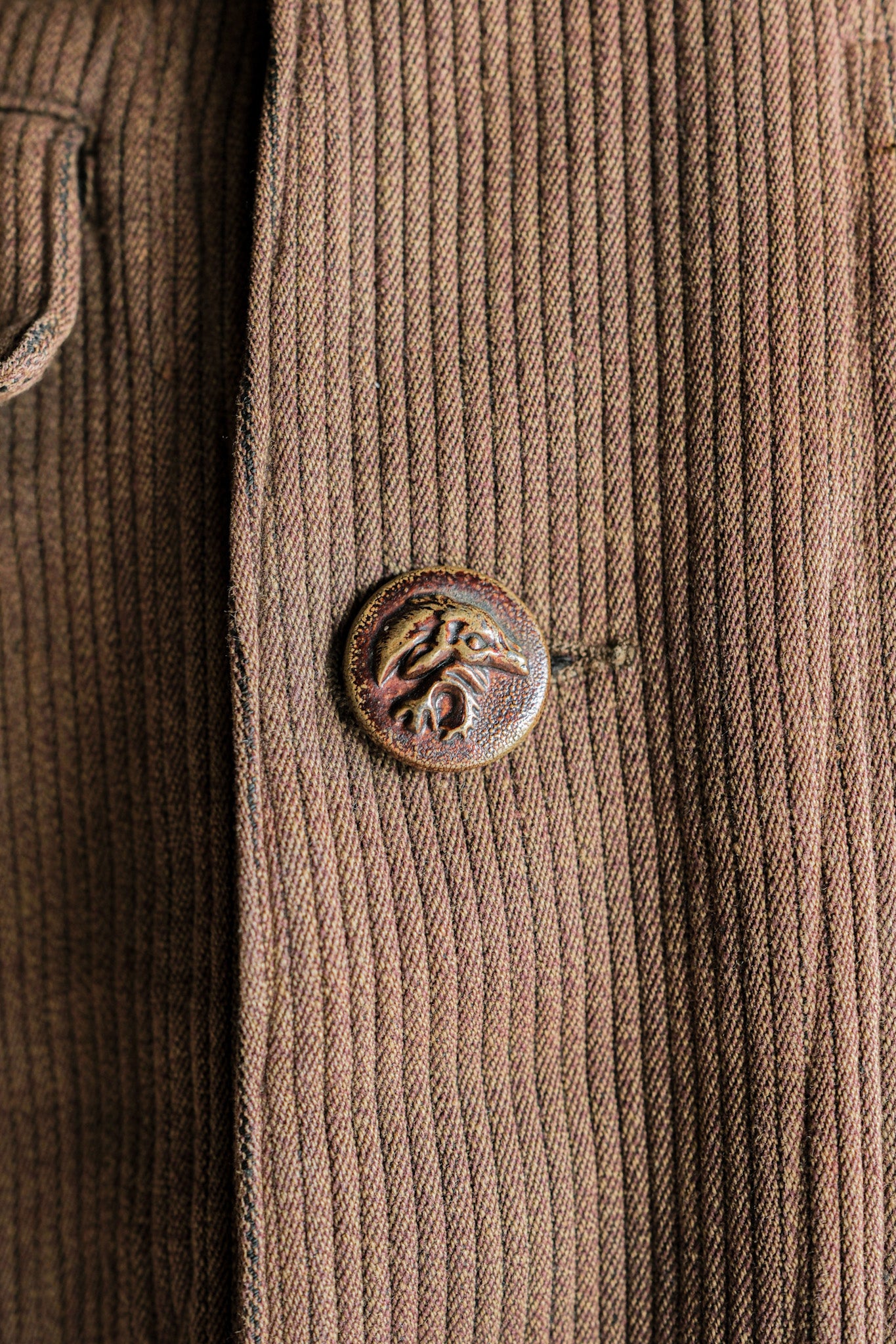［~30's］French Vintage Brown Cotton Pique Hunting Jacket With Chin Strap