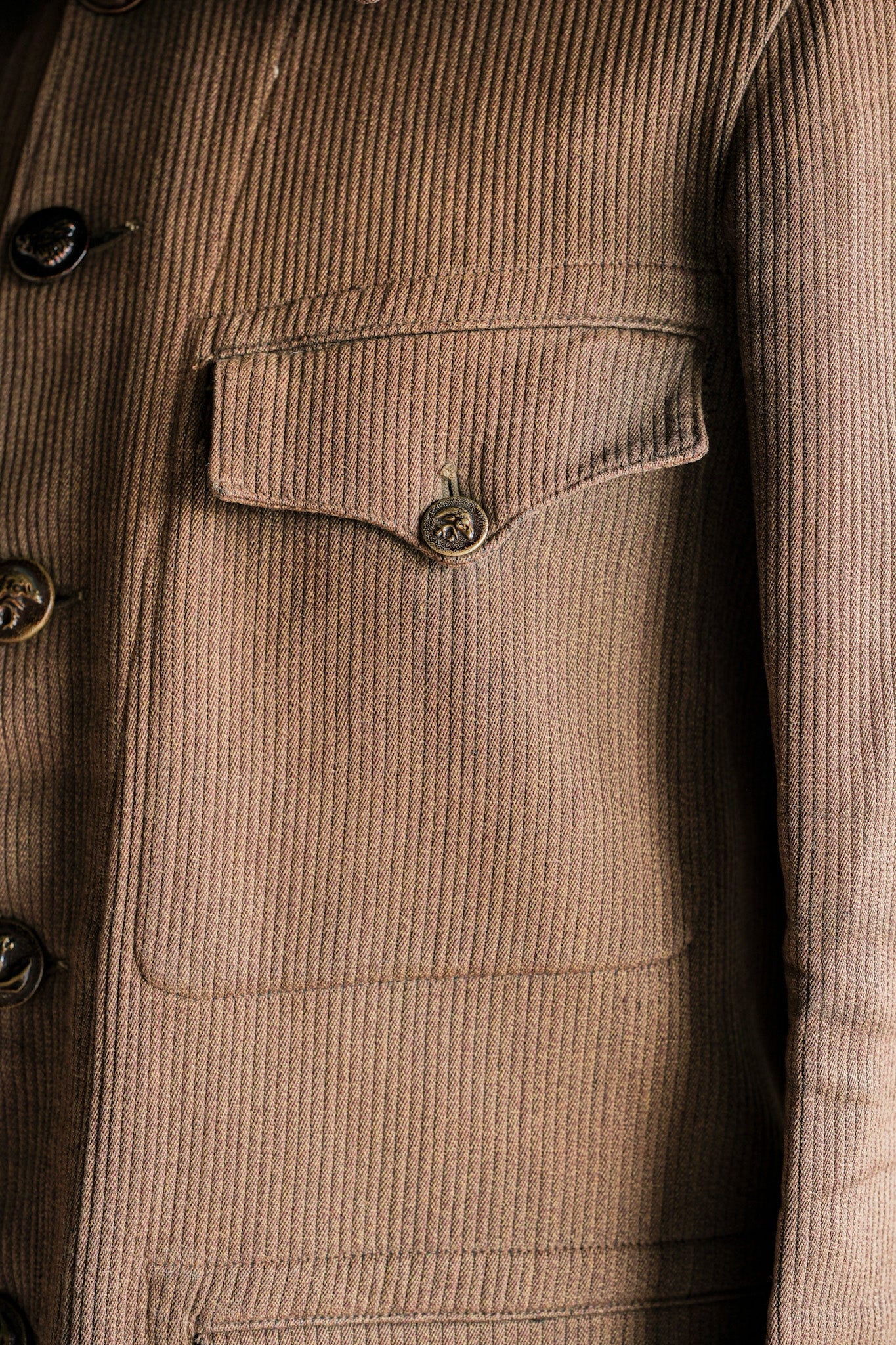 ［~30's］French Vintage Brown Cotton Pique Hunting Jacket With Chin Strap