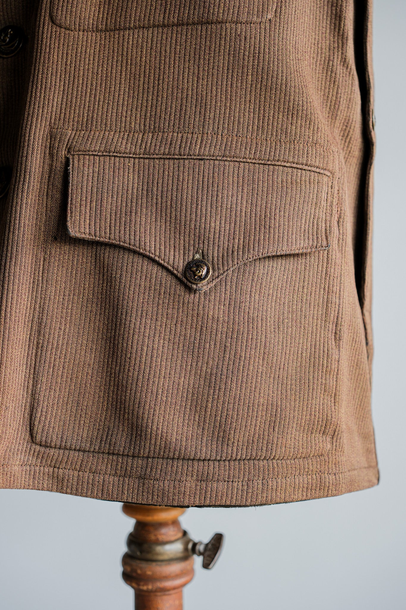 ［~30's］French Vintage Brown Cotton Pique Hunting Jacket With Chin Strap