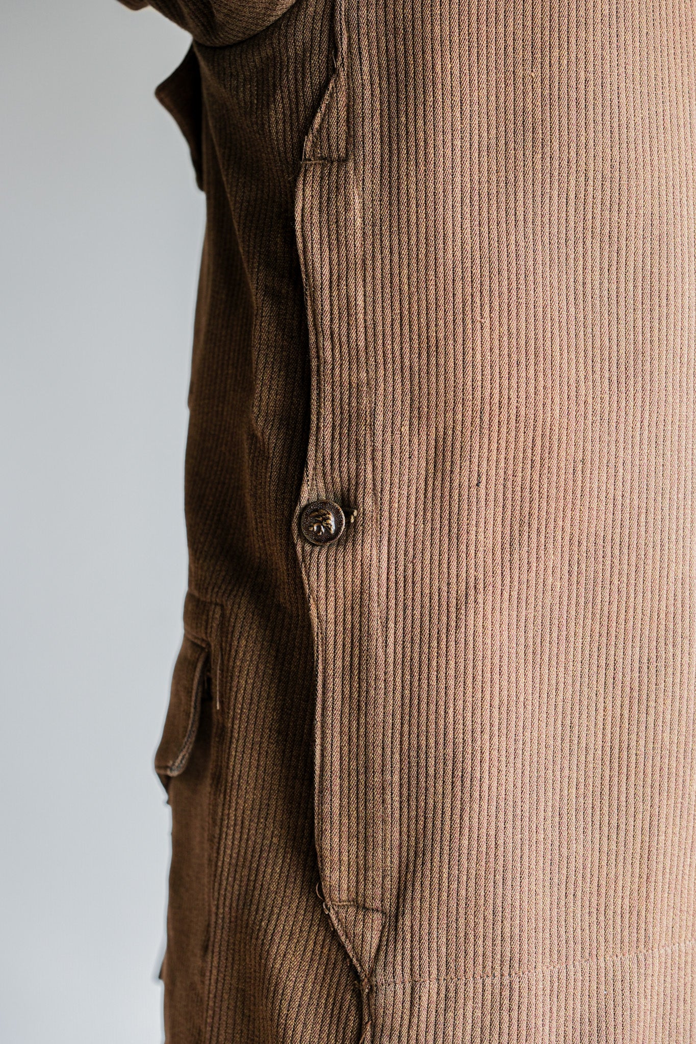［~30's］French Vintage Brown Cotton Pique Hunting Jacket With Chin Strap
