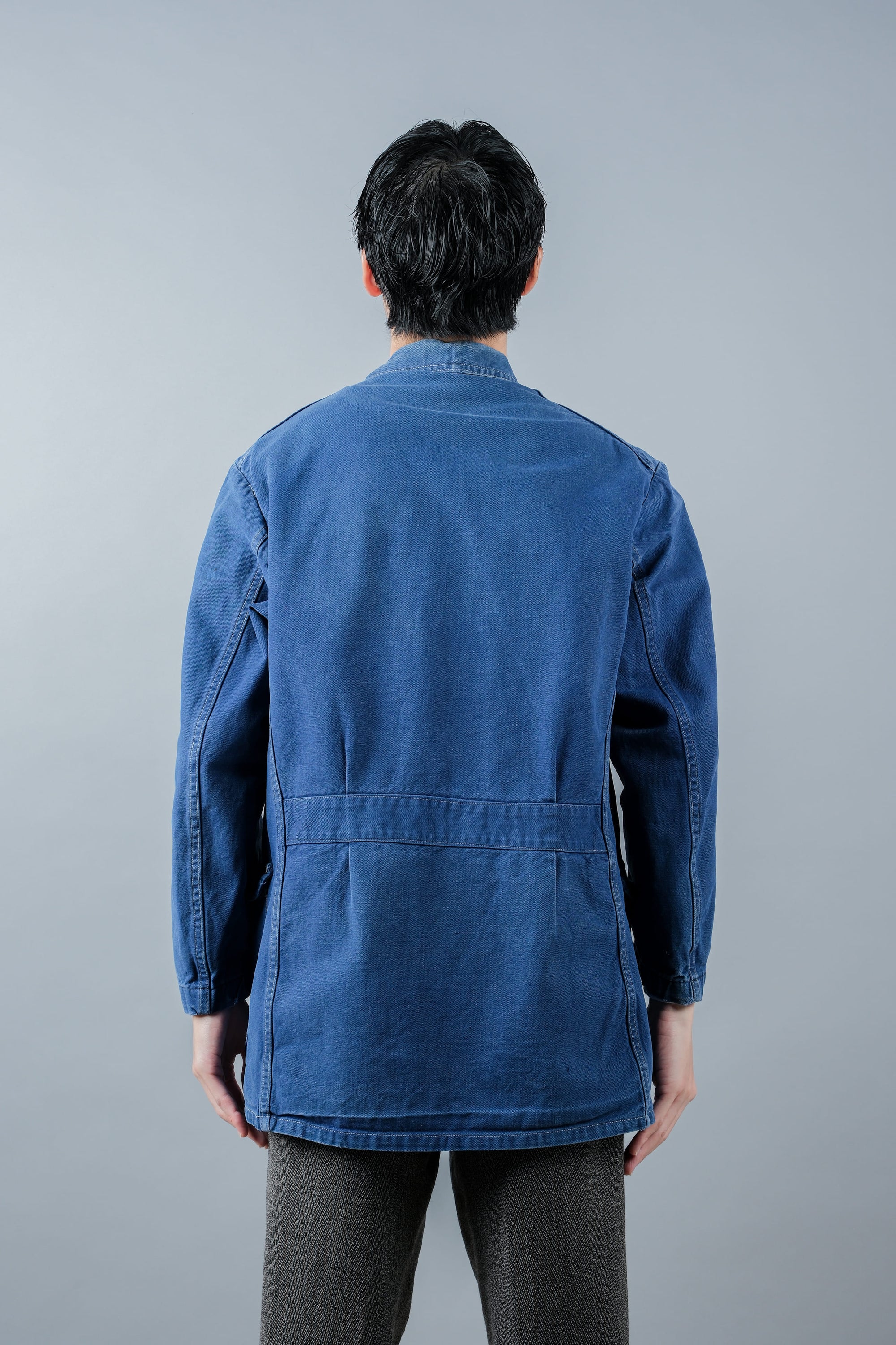 ［~40's］French Vintage Blue Cotton Twill 4 Pockets Lapel Work Jacket