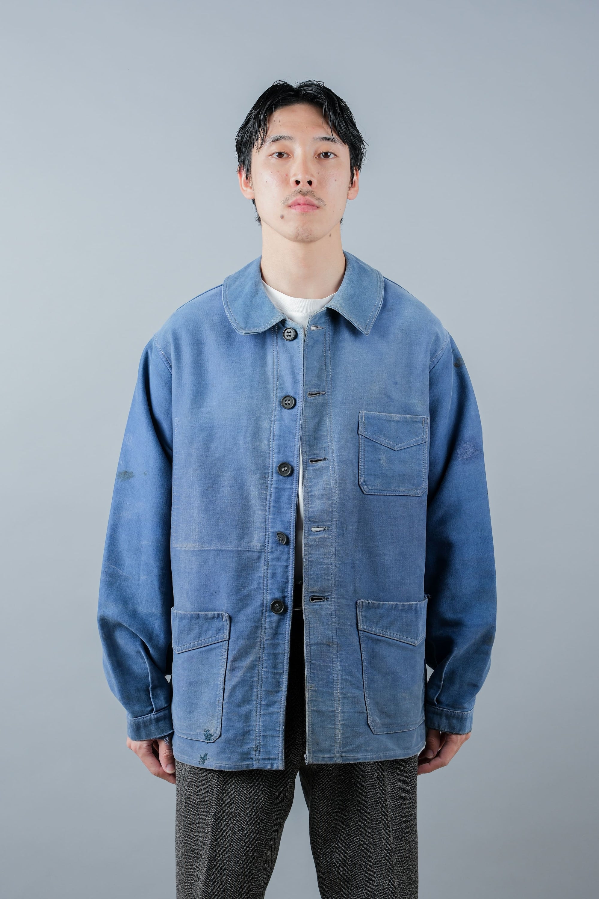［~50’s］French Vintage Blue Moleskin Work Jacket "Le Mont St. Michel"