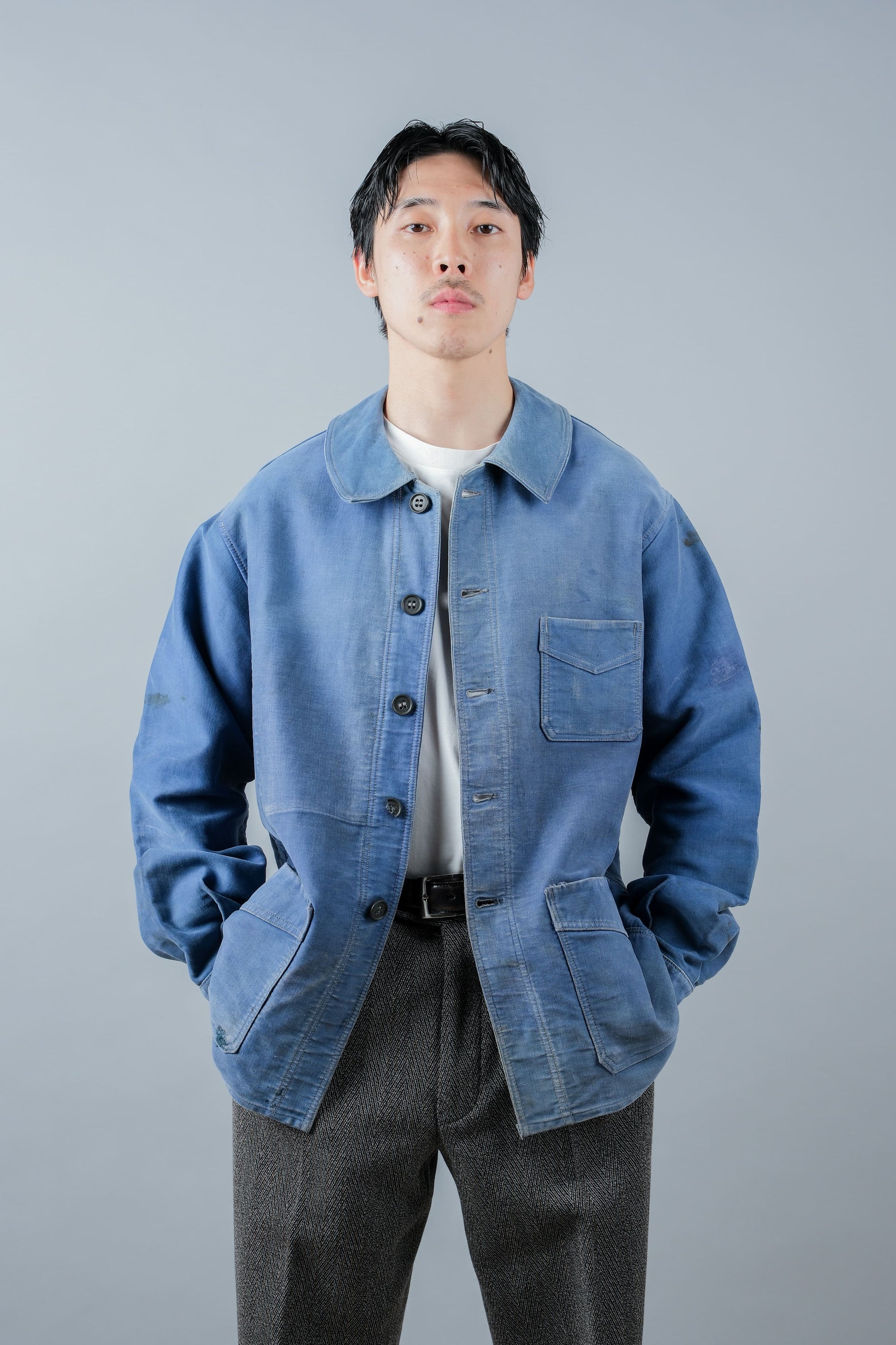 ［~50’s］French Vintage Blue Moleskin Work Jacket "Le Mont St. Michel"