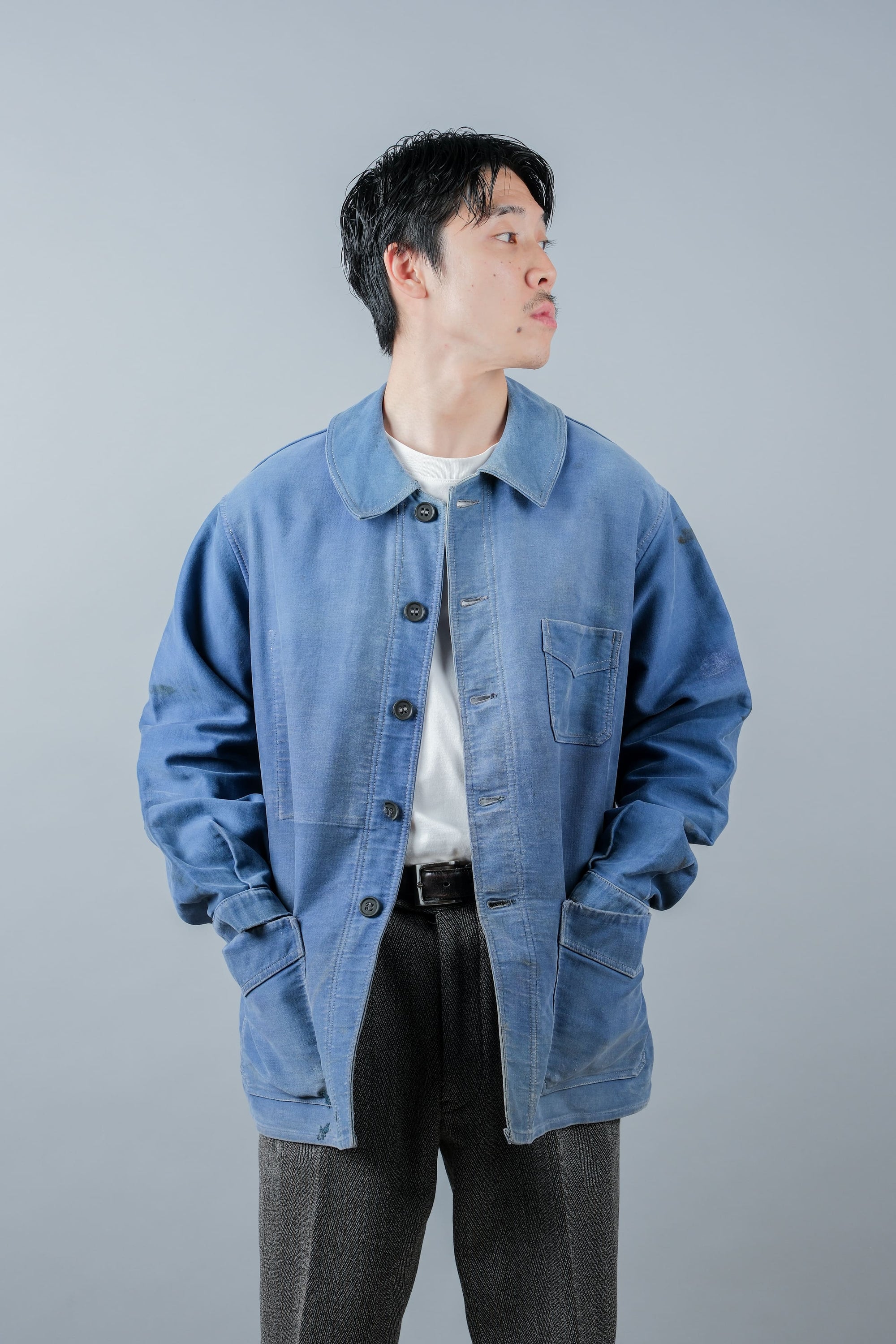 ［~50’s］French Vintage Blue Moleskin Work Jacket "Le Mont St. Michel"