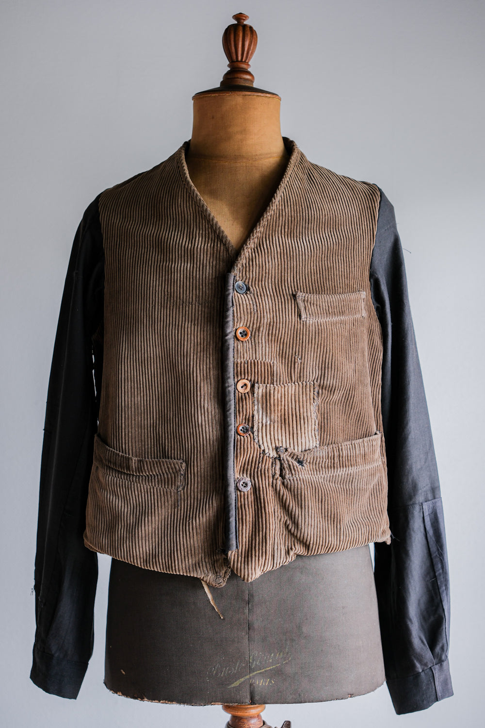 ［~30's］French Vintage Brown Corduroy Gilet Jacket "Boro"