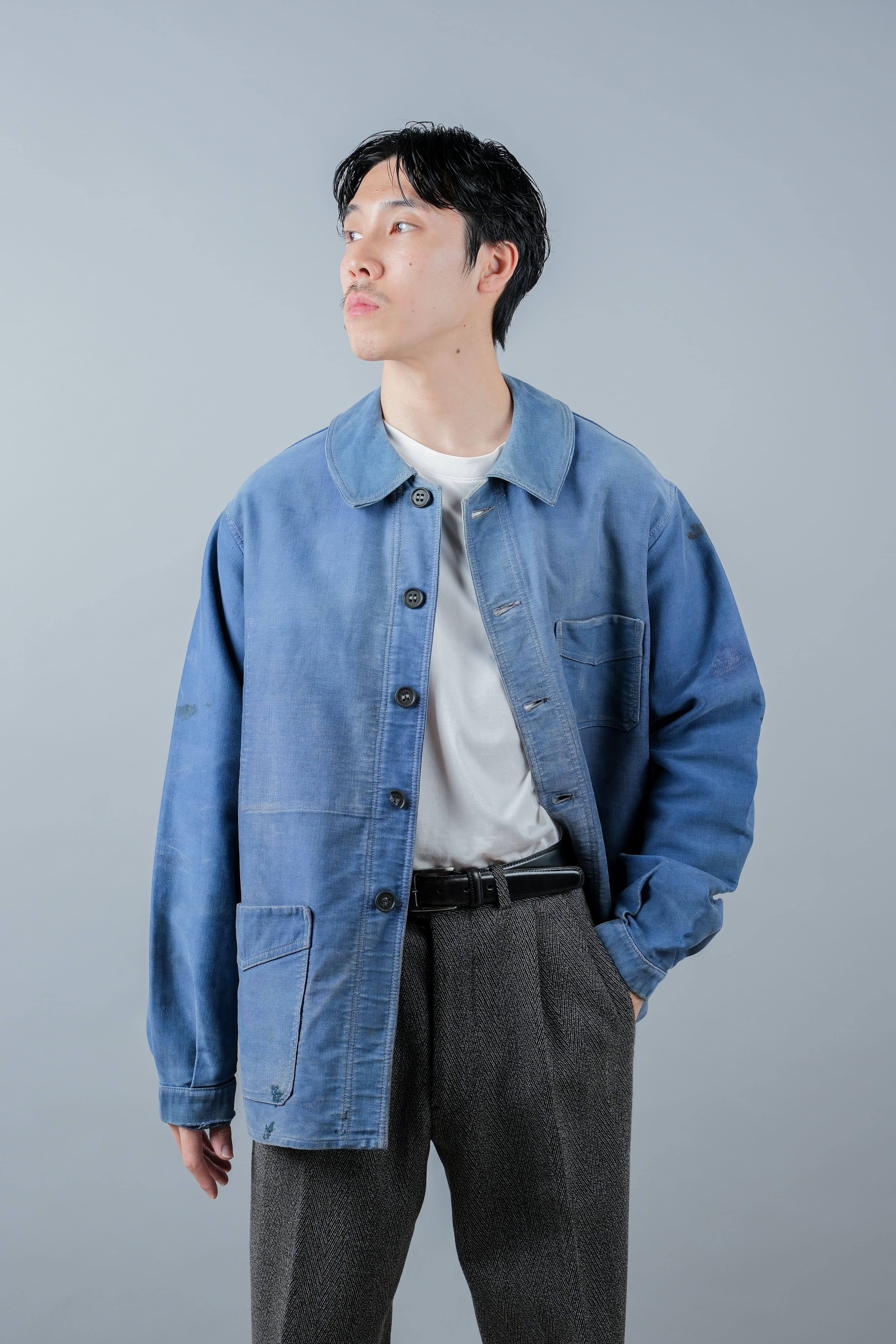 【~50’s】French Vintage Blue Moleskin Work Jacket "Le Mont St. Michel"