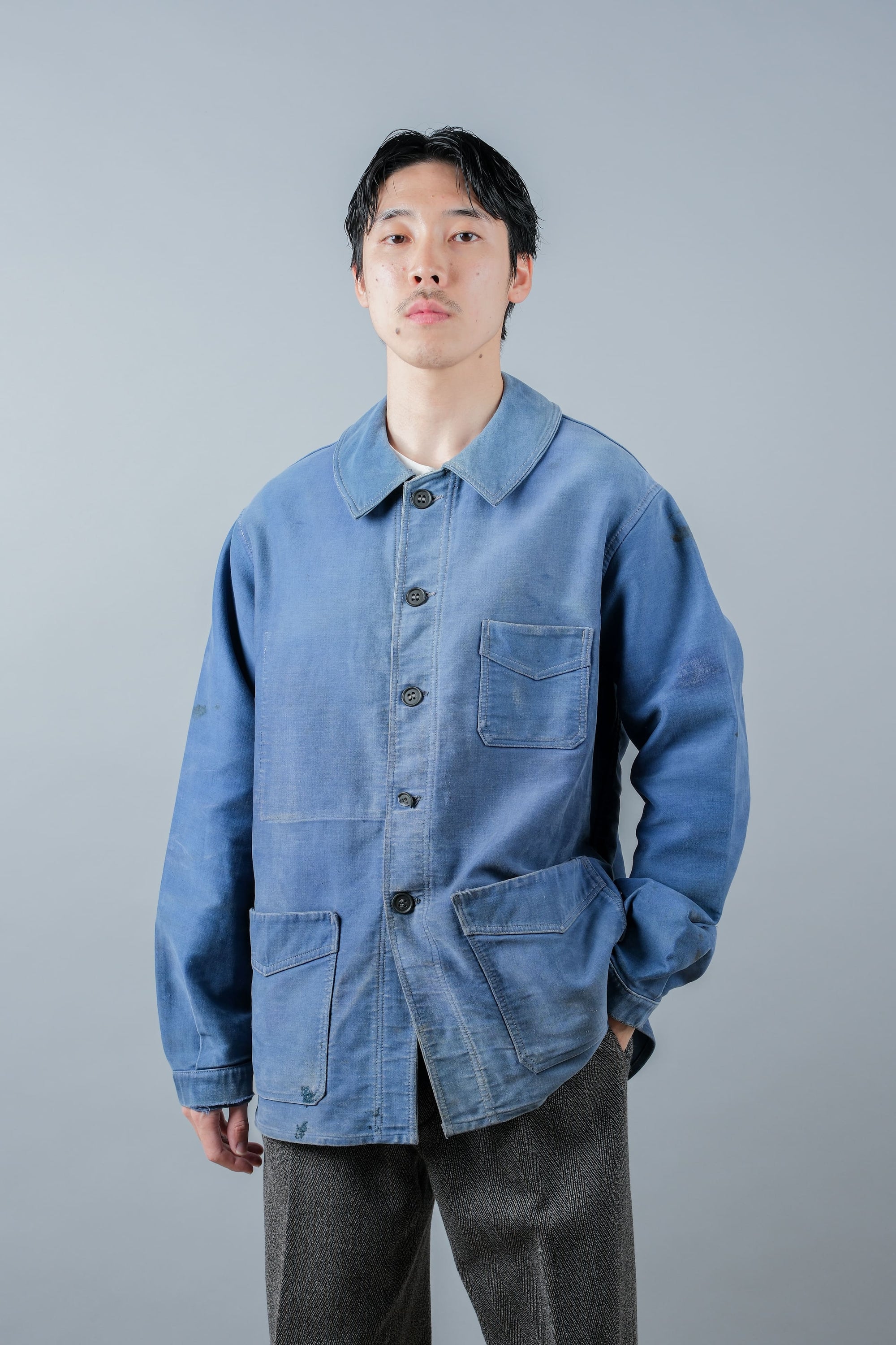 ［~50’s］French Vintage Blue Moleskin Work Jacket "Le Mont St. Michel"