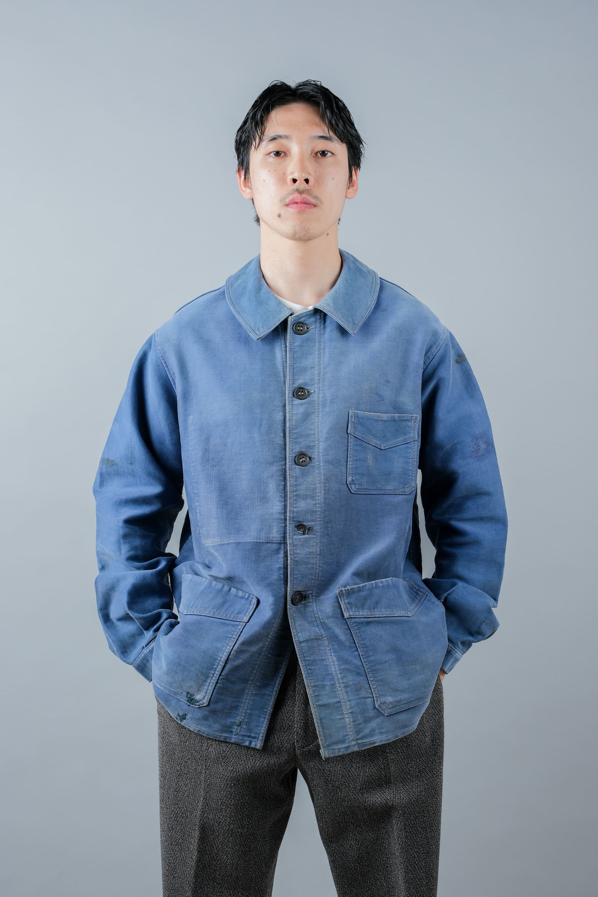 ［~50’s］French Vintage Blue Moleskin Work Jacket "Le Mont St. Michel"