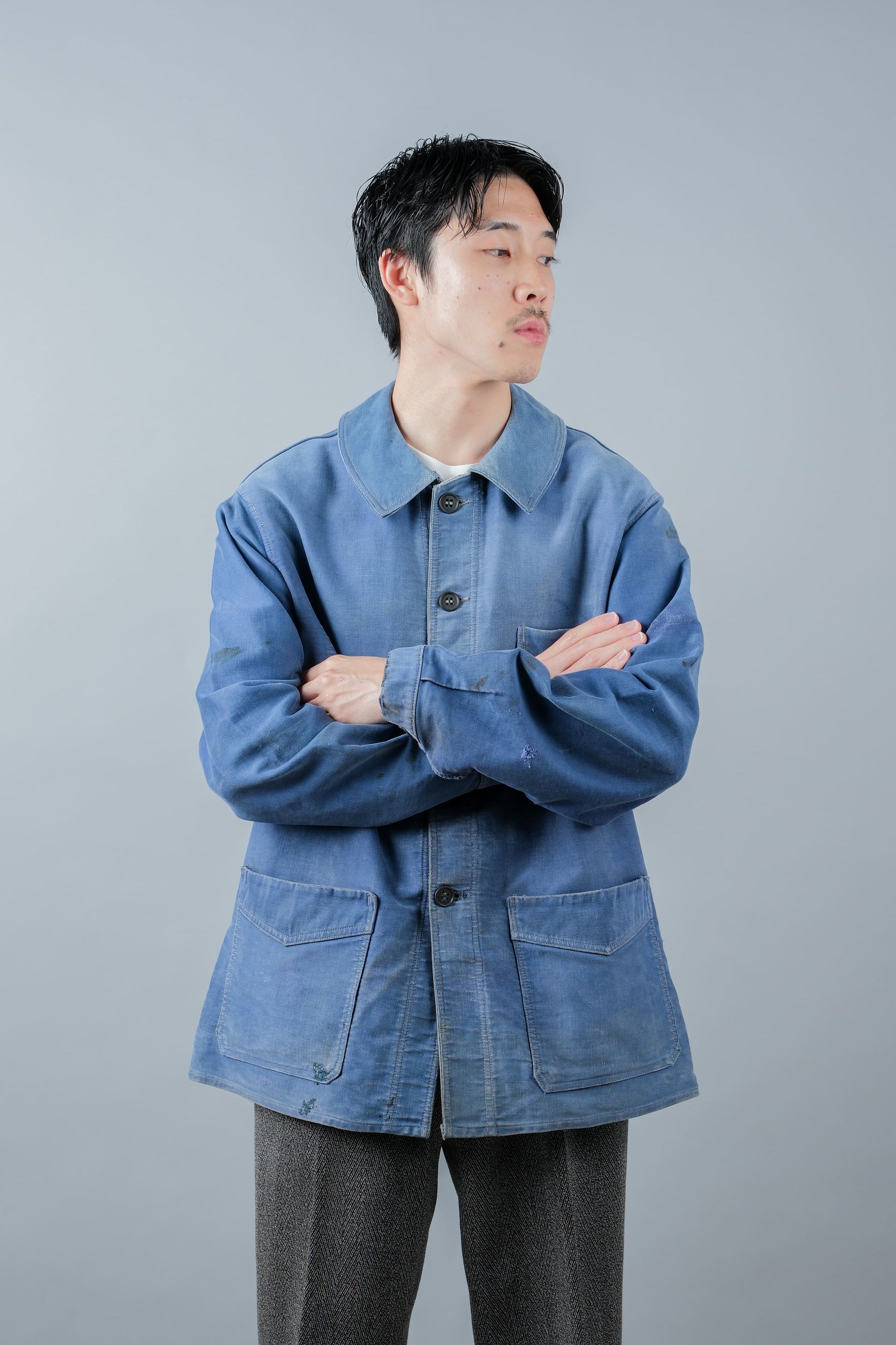［~50’s］French Vintage Blue Moleskin Work Jacket "Le Mont St. Michel"