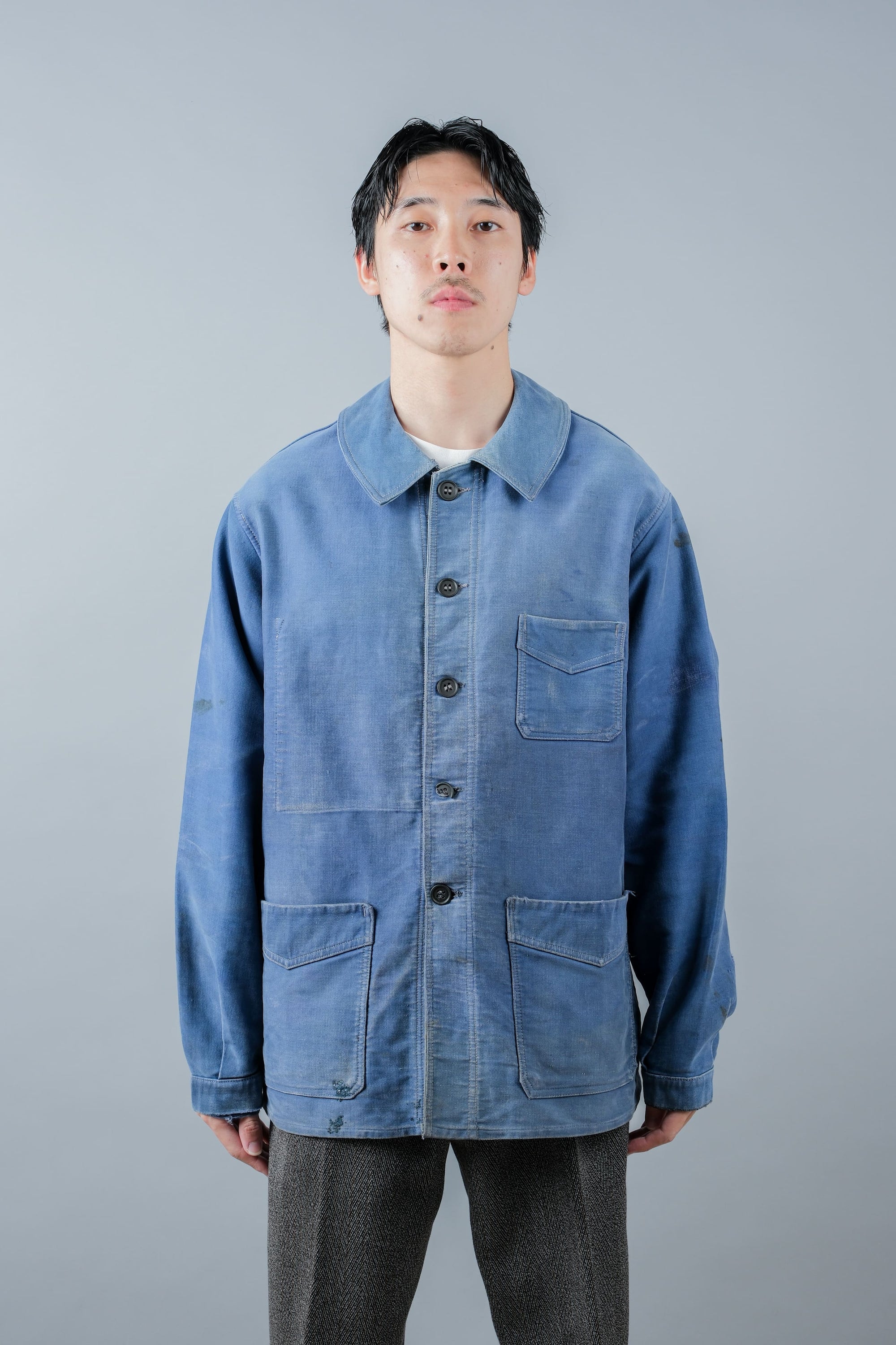 ［~50’s］French Vintage Blue Moleskin Work Jacket "Le Mont St. Michel"