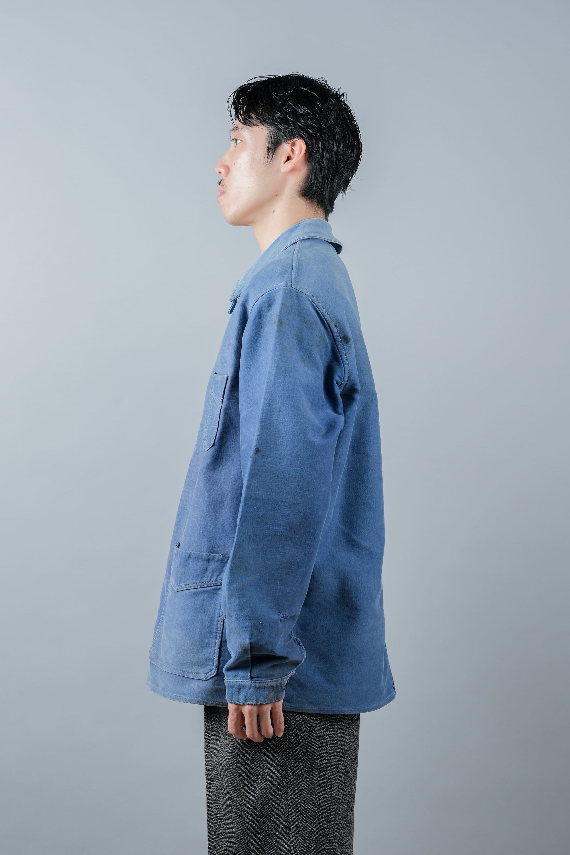 ［~50’s］French Vintage Blue Moleskin Work Jacket "Le Mont St. Michel"