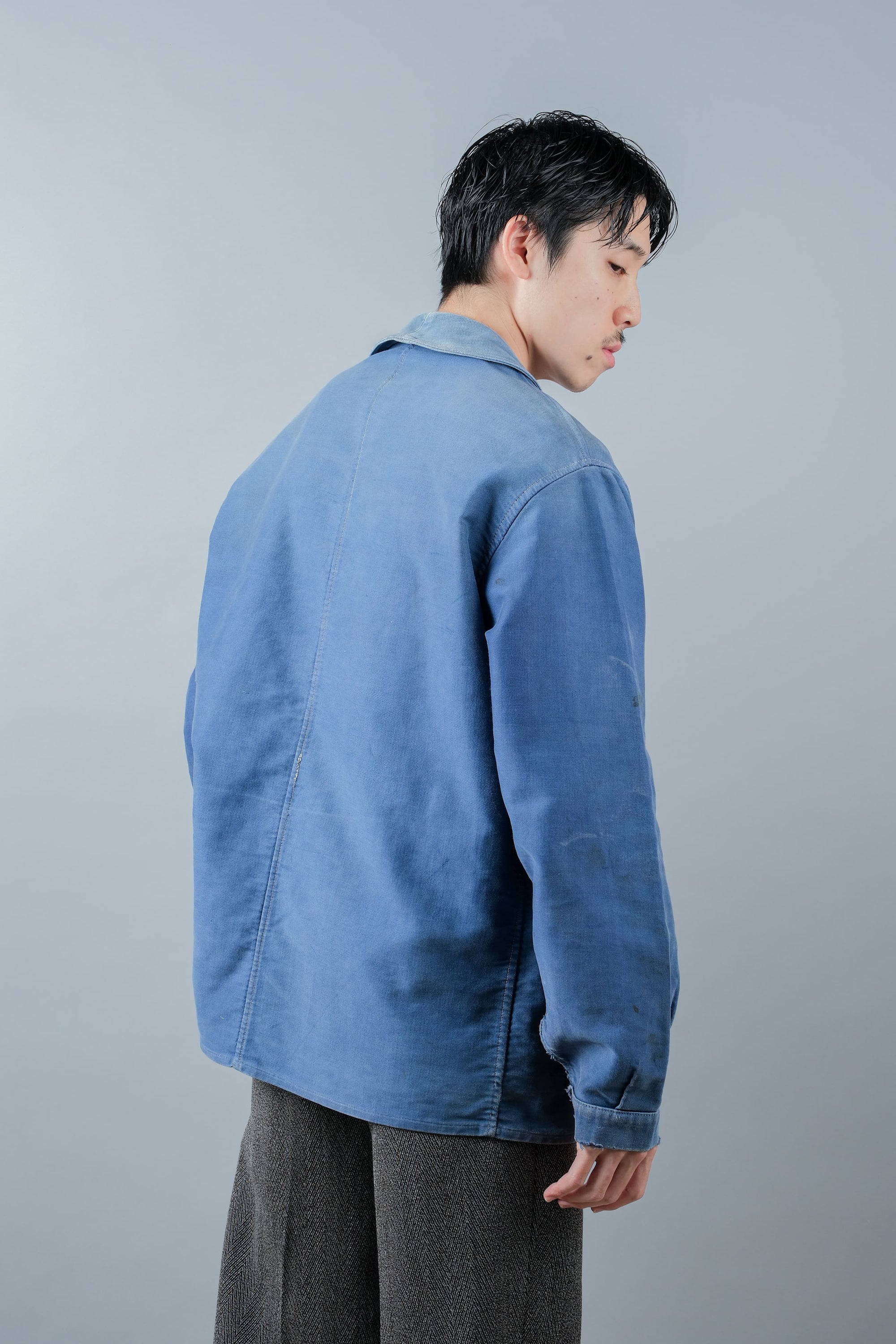 ［~50’s］French Vintage Blue Moleskin Work Jacket "Le Mont St. Michel"