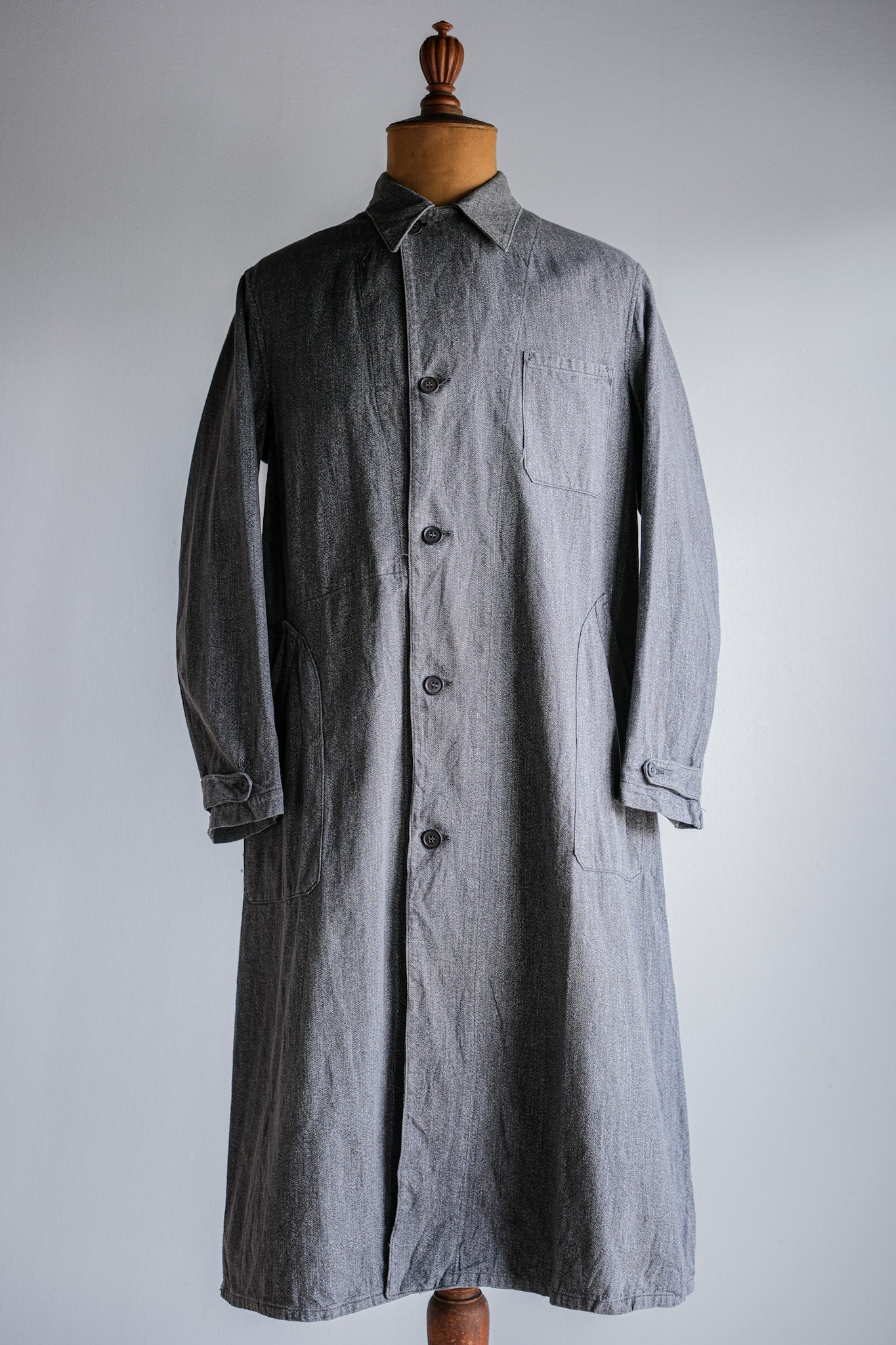 ［~40's］French Vintage Salt & Pepper Cotton Twill Work Coat "Le Mont St. Michel"