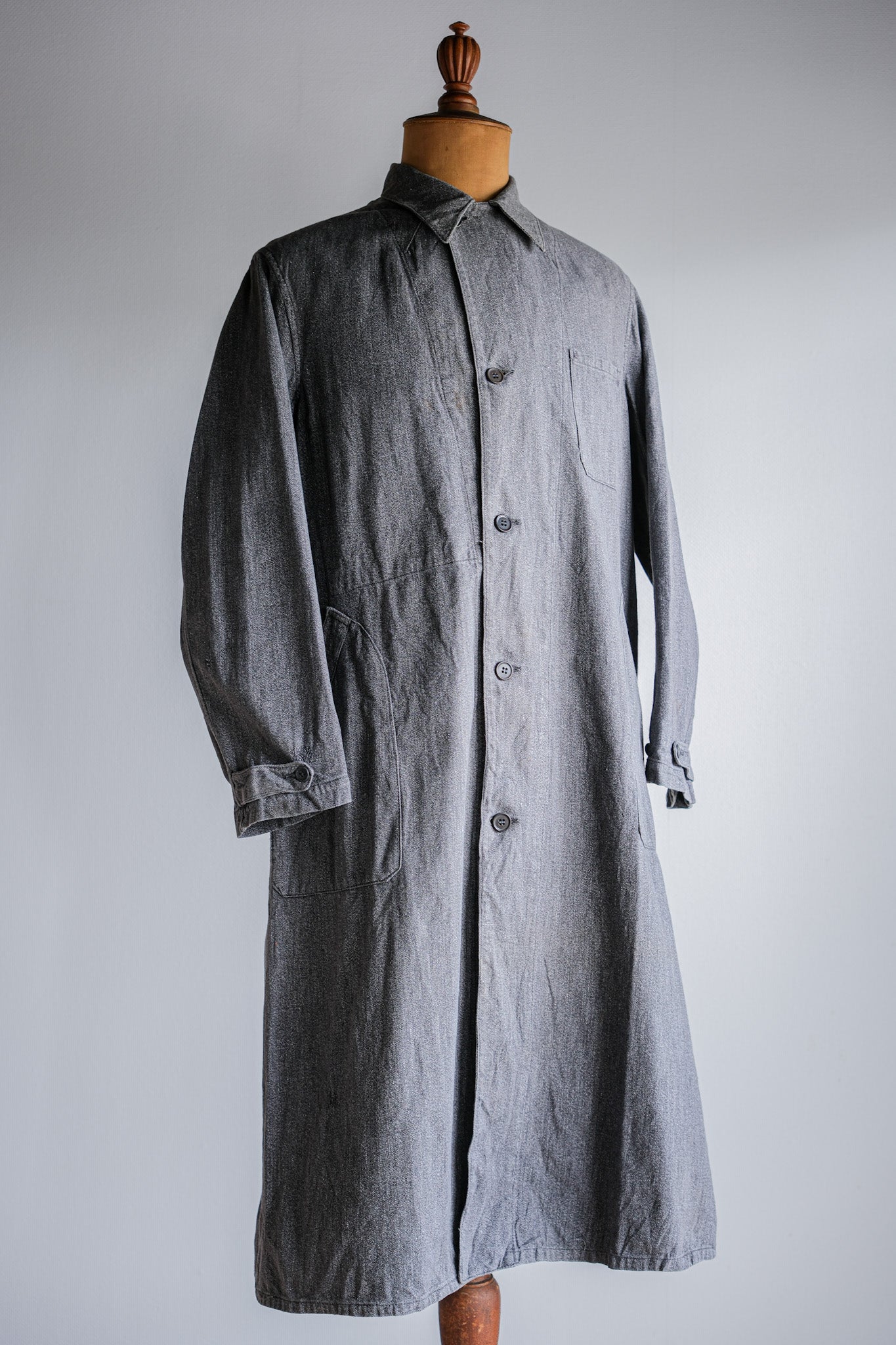 【~40's】French Vintage Salt & Pepper Cotton Twill Work Coat "Le Mont St. Michel"