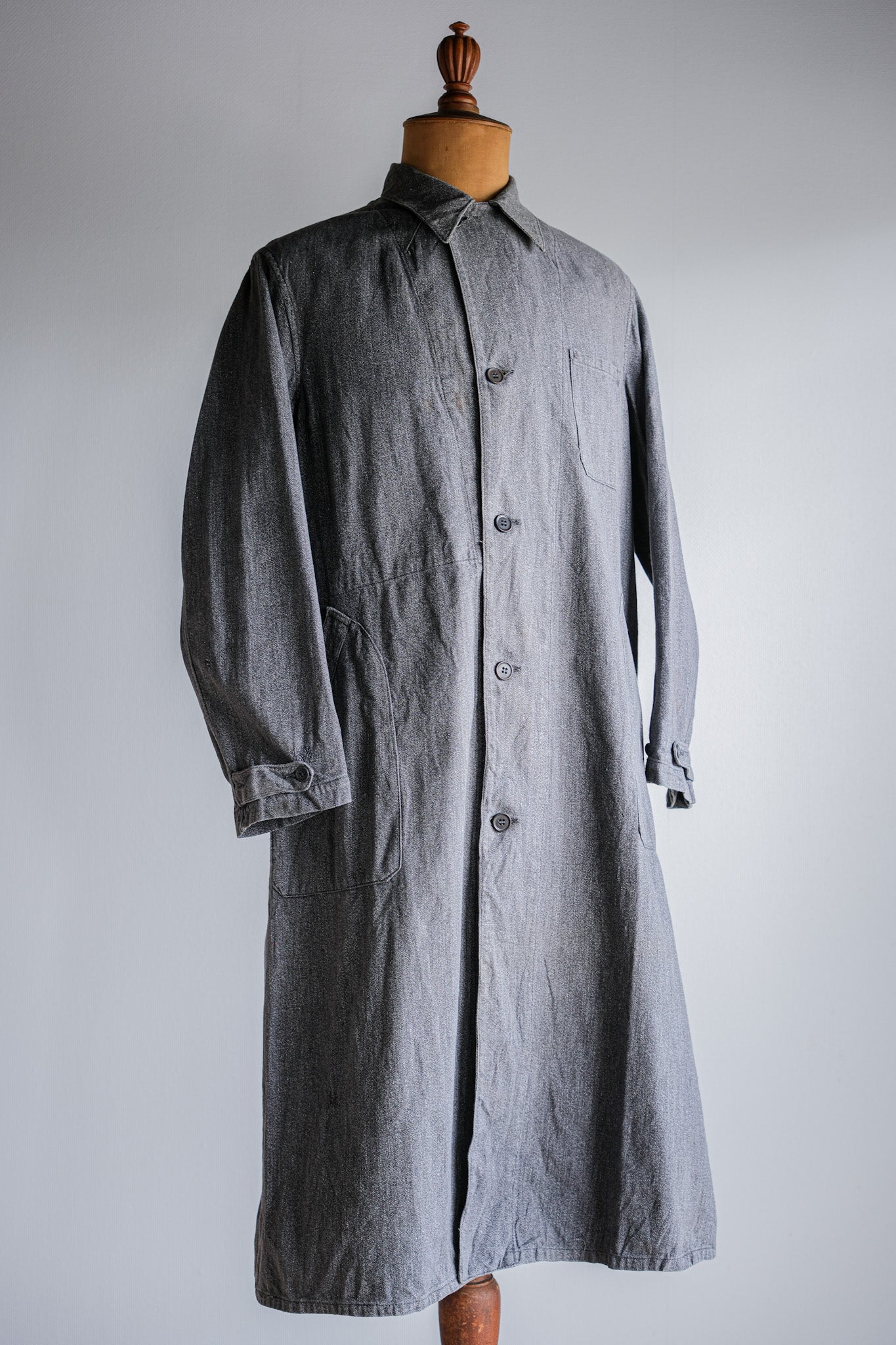 ［~40's］French Vintage Salt & Pepper Cotton Twill Work Coat "Le Mont St. Michel"