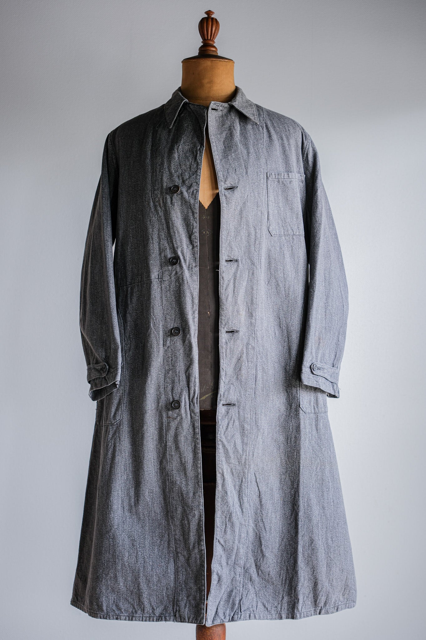 【~40's】French Vintage Salt & Pepper Cotton Twill Work Coat "Le Mont St. Michel"