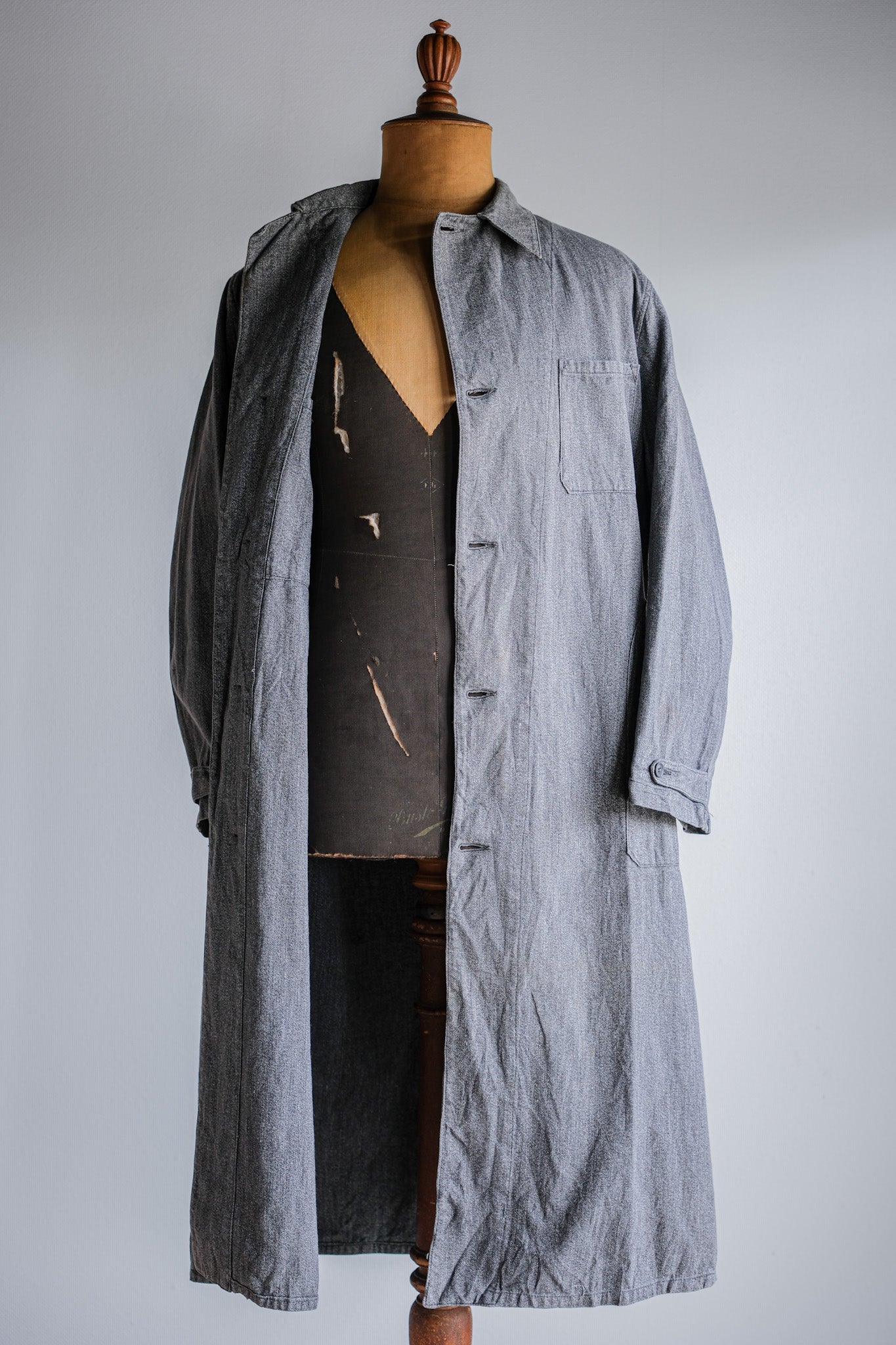 ［~40's］French Vintage Salt & Pepper Cotton Twill Work Coat "Le Mont St. Michel"