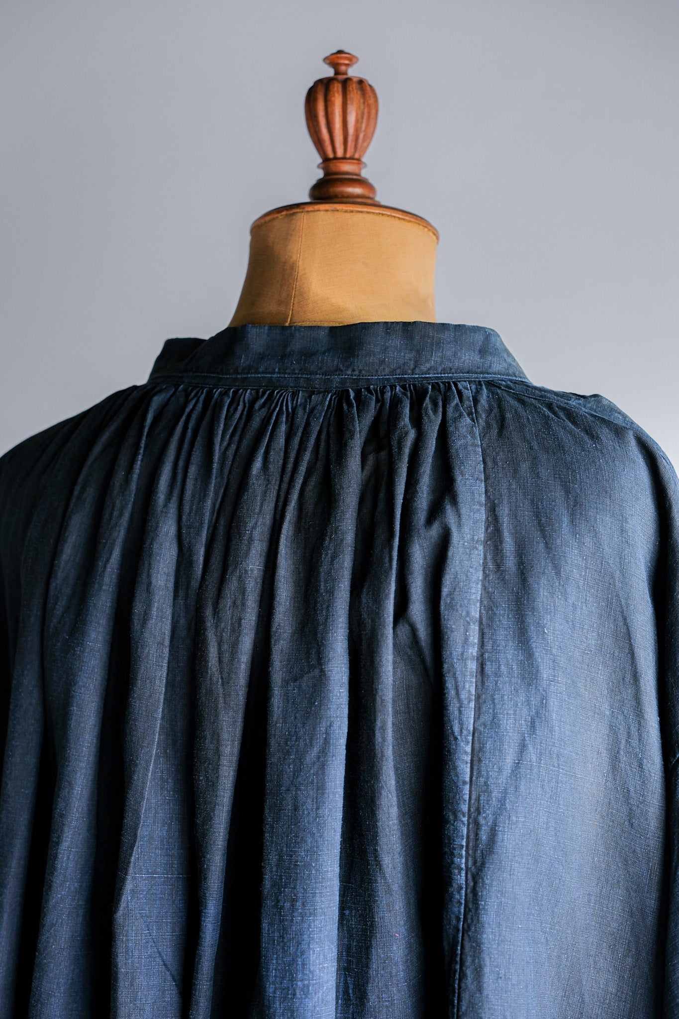 【Early 20th C】French Antique Indigo Linen Smock "Full Open Type" "Biaude"