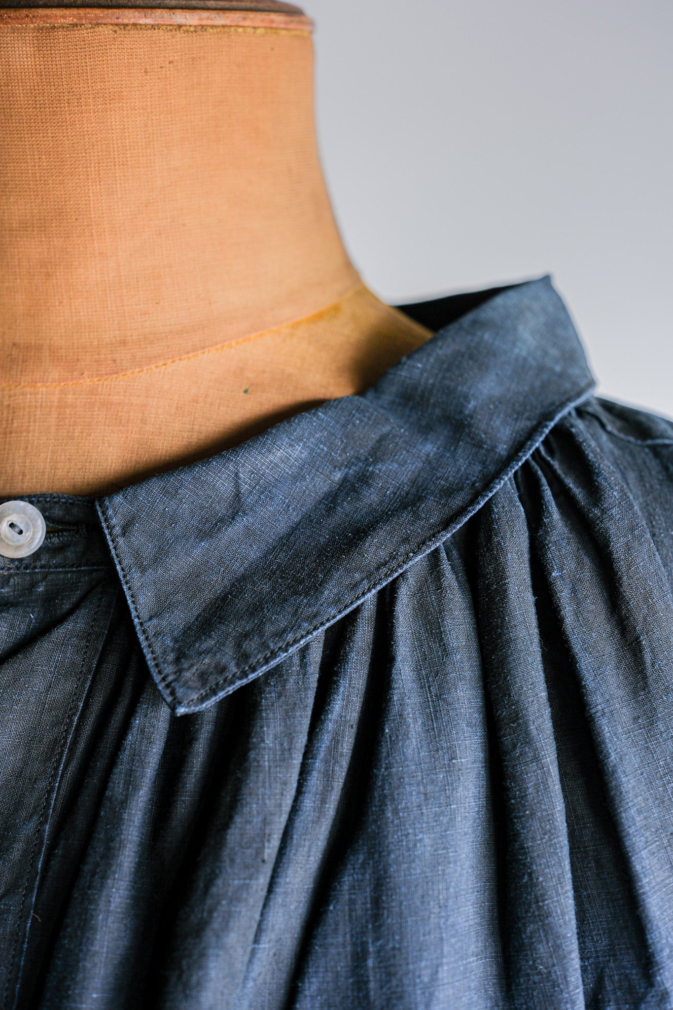 【Early 20th C】French Antique Indigo Linen Smock "Full Open Type" "Biaude"