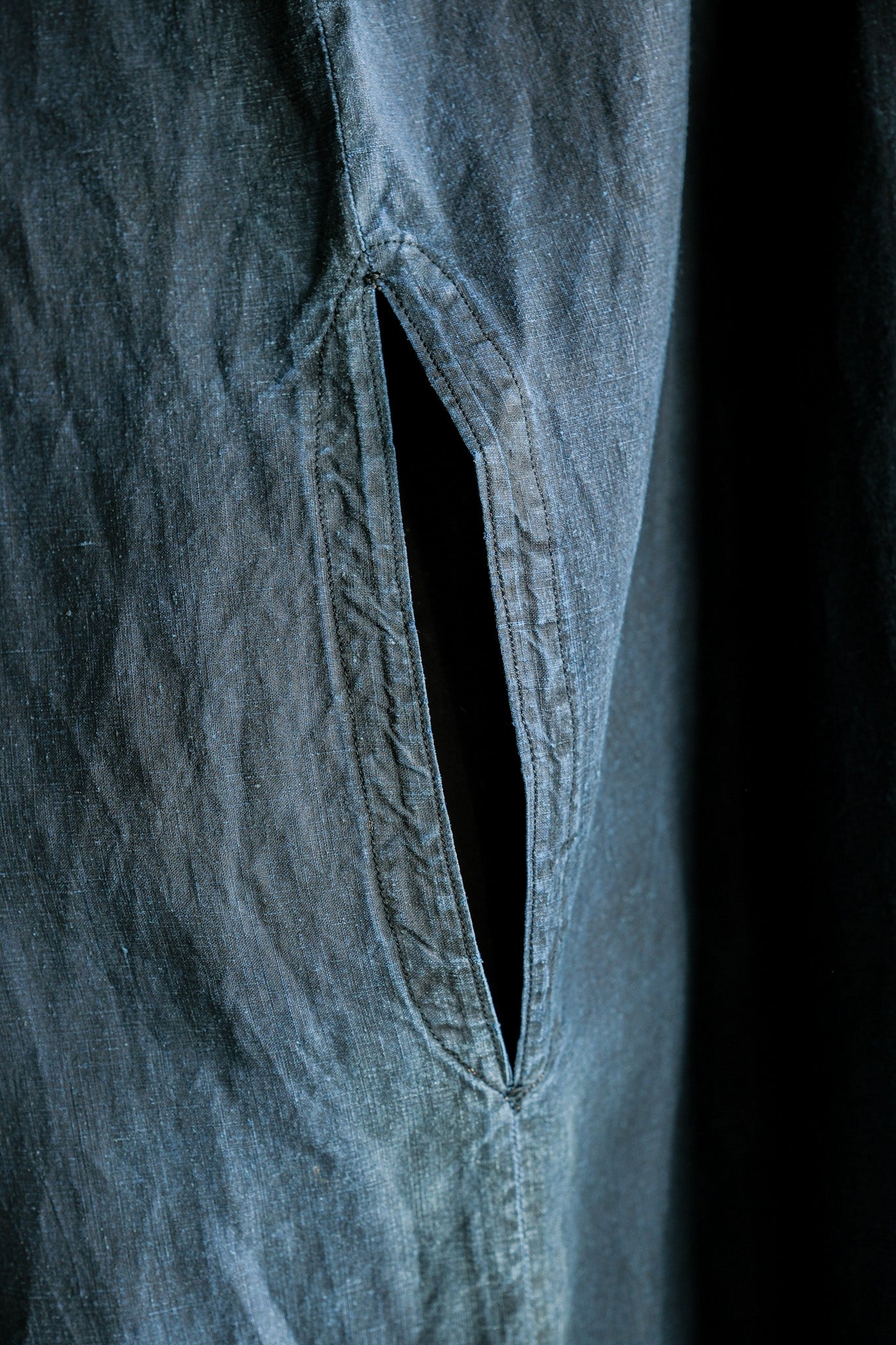 【Early 20th C】French Antique Indigo Linen Smock "Full Open Type" "Biaude"
