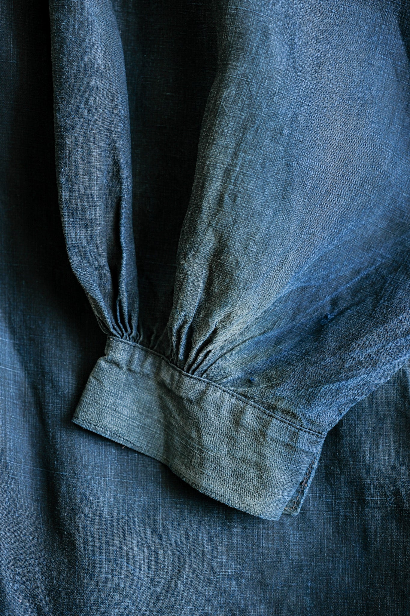 【Early 20th C】French Antique Indigo Linen Smock "Full Open Type" "Biaude"