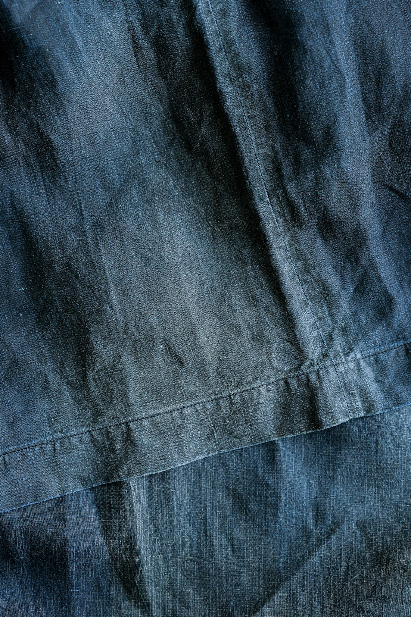 【Early 20th C】French Antique Indigo Linen Smock "Full Open Type" "Biaude"