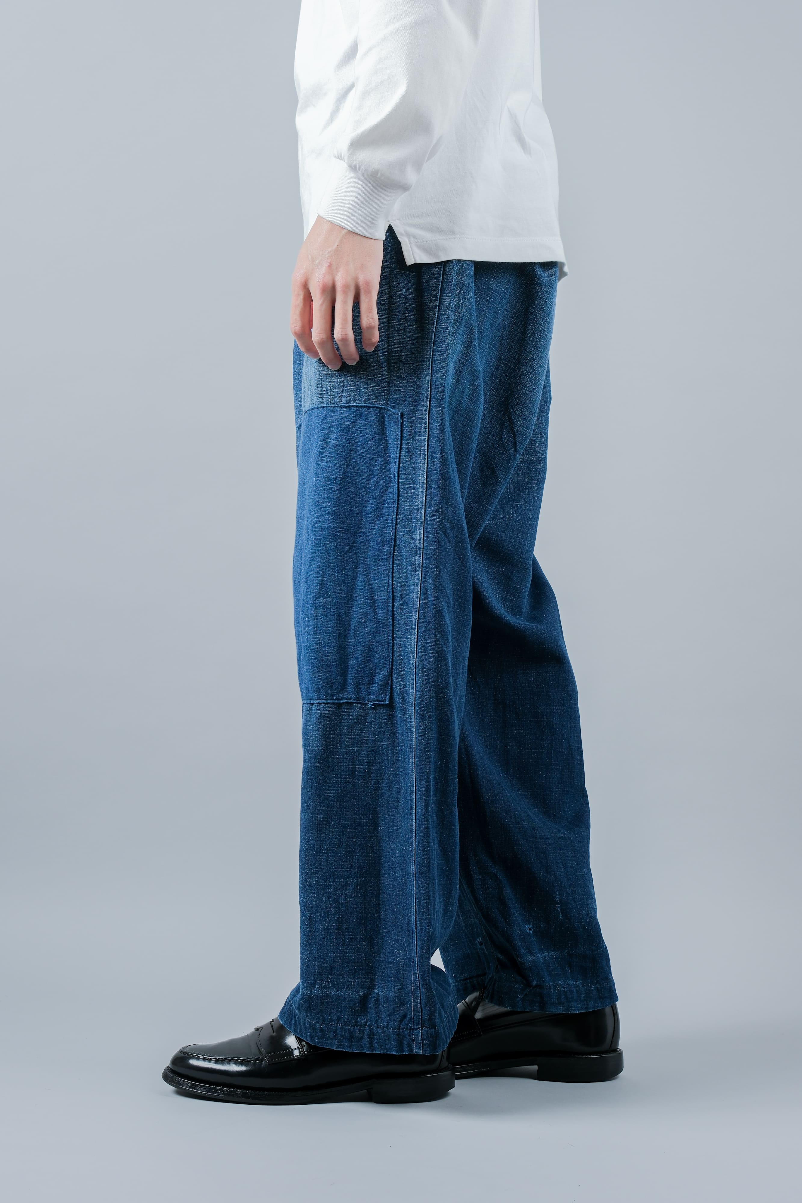 【~40's】French Vintage Indigo Linen Work Pants "Patchwork"