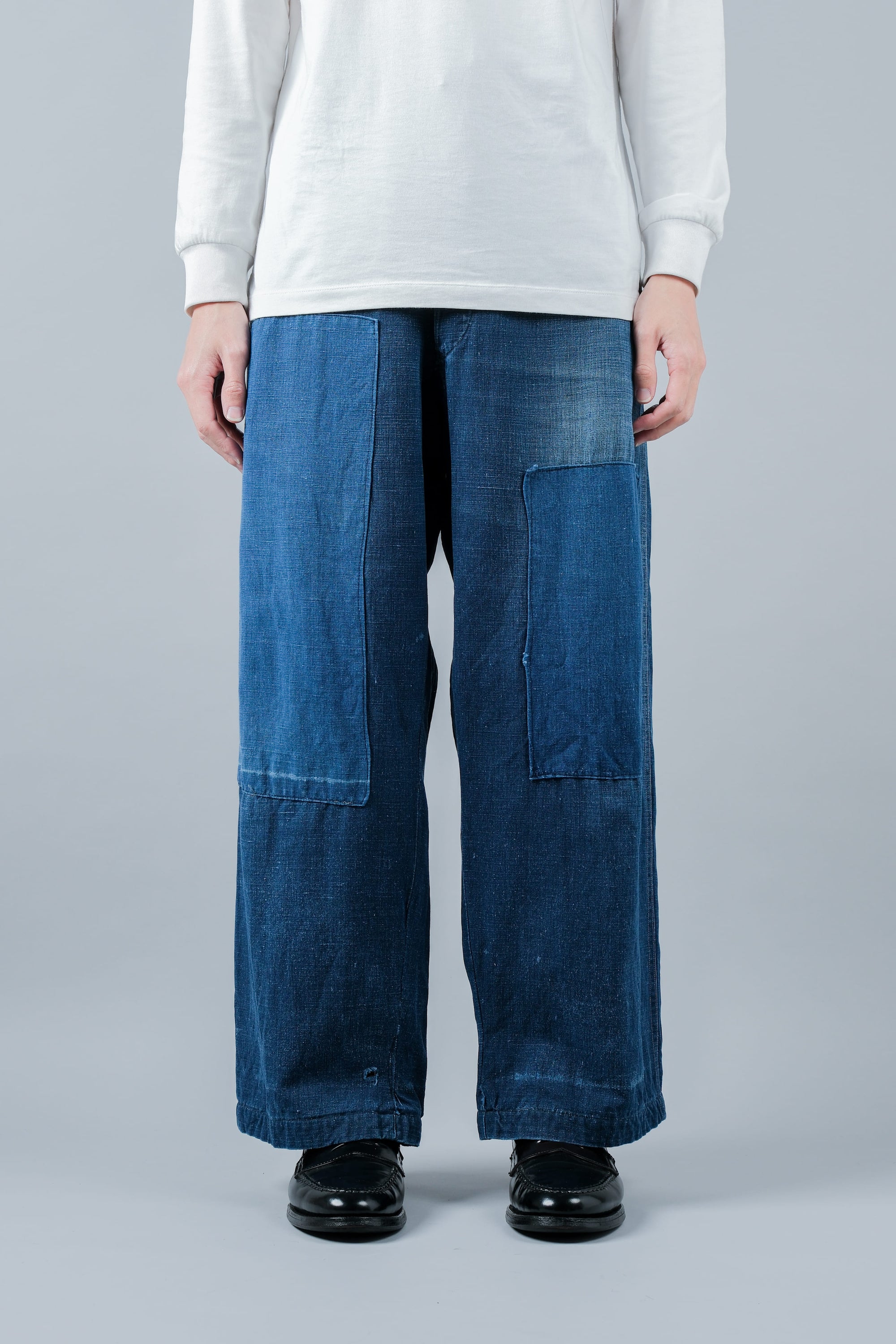【~40's】French Vintage Indigo Linen Work Pants "Patchwork"