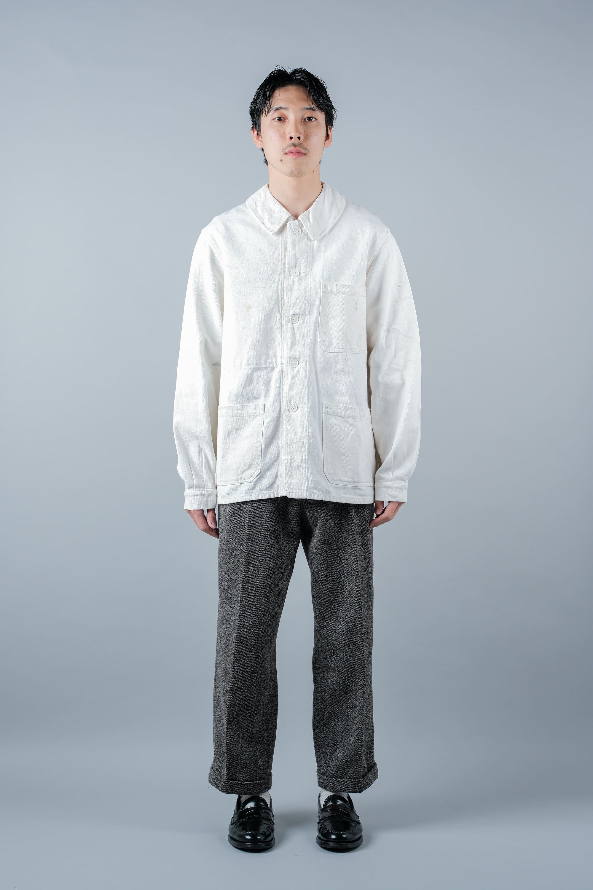 ［~60's］French Vintage White Cotton Twill Work Jacket