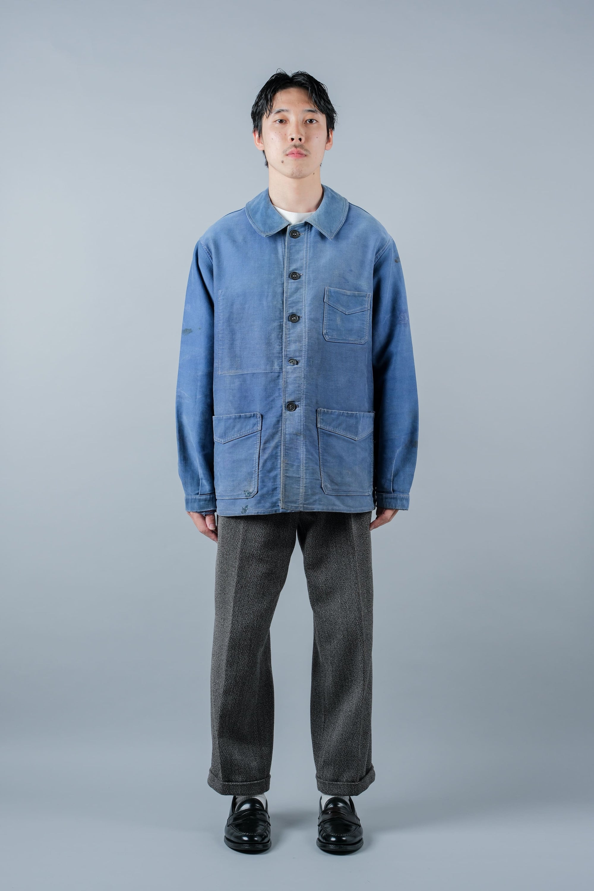 ［~50’s］French Vintage Blue Moleskin Work Jacket "Le Mont St. Michel"