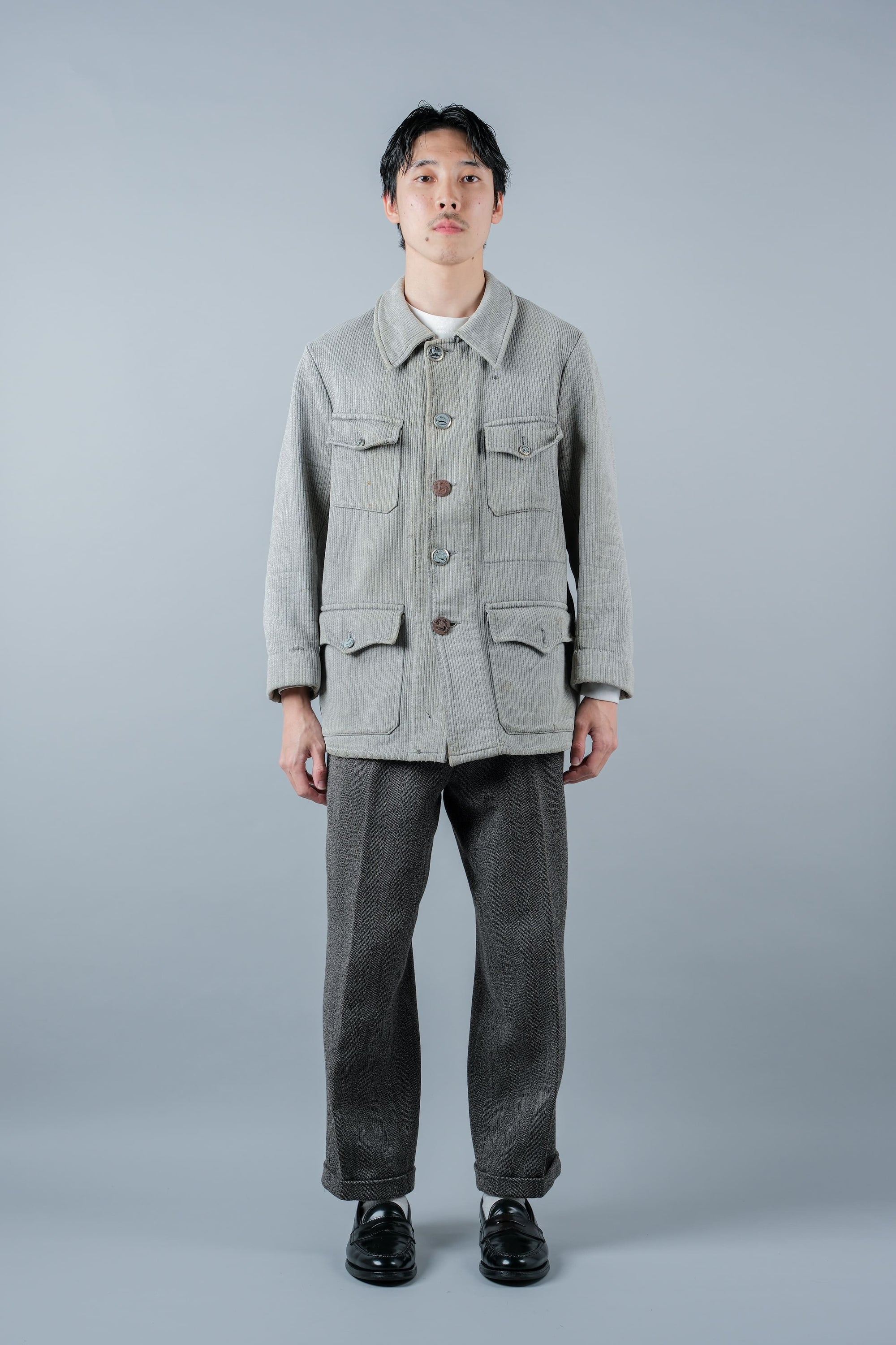 【~50's】French Vintage Gray Cotton Pique Hunting Jacket