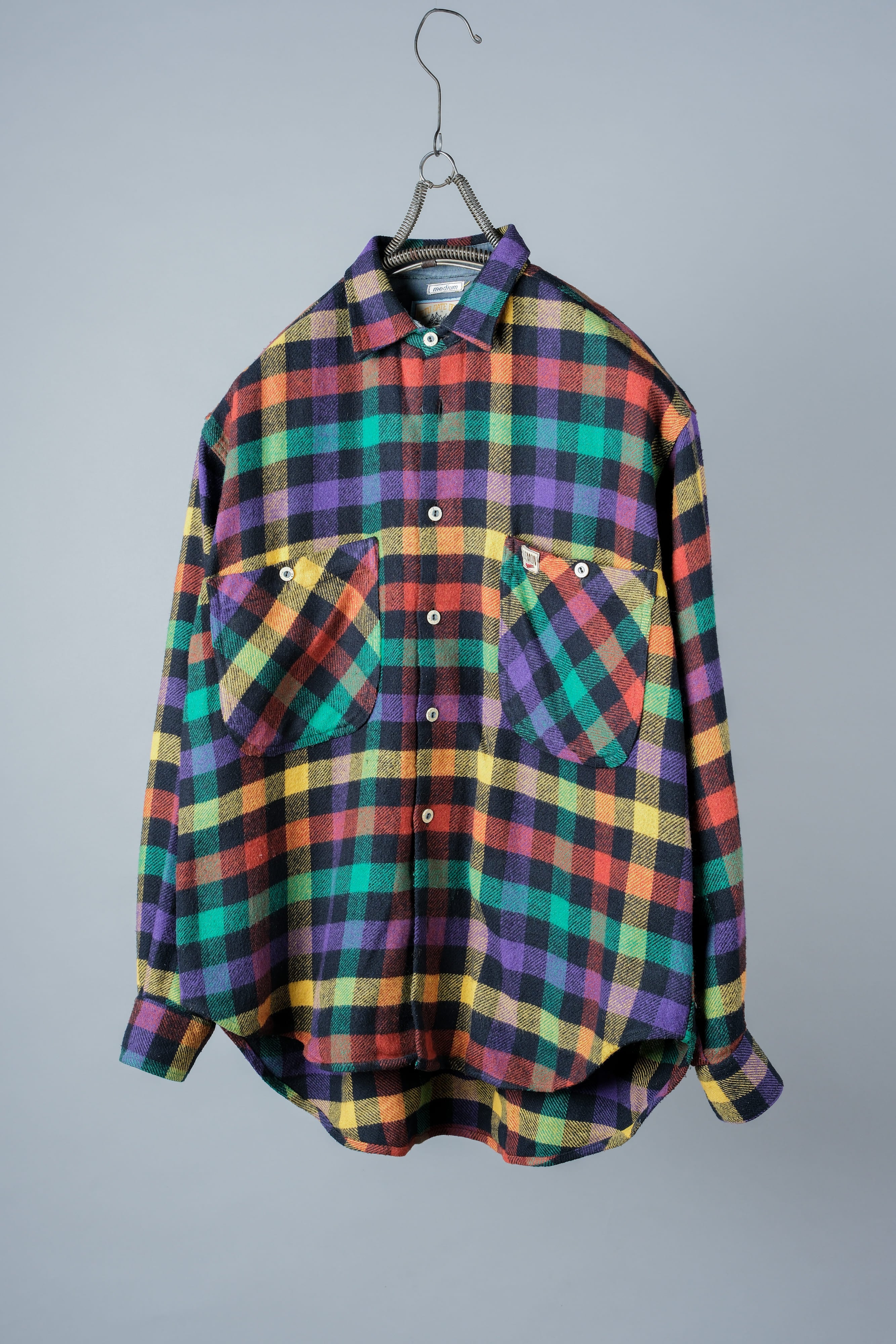 【~80's】Italian Vintage Mixed Wool Rainbow Plaid Shirt Size.MEDIUM