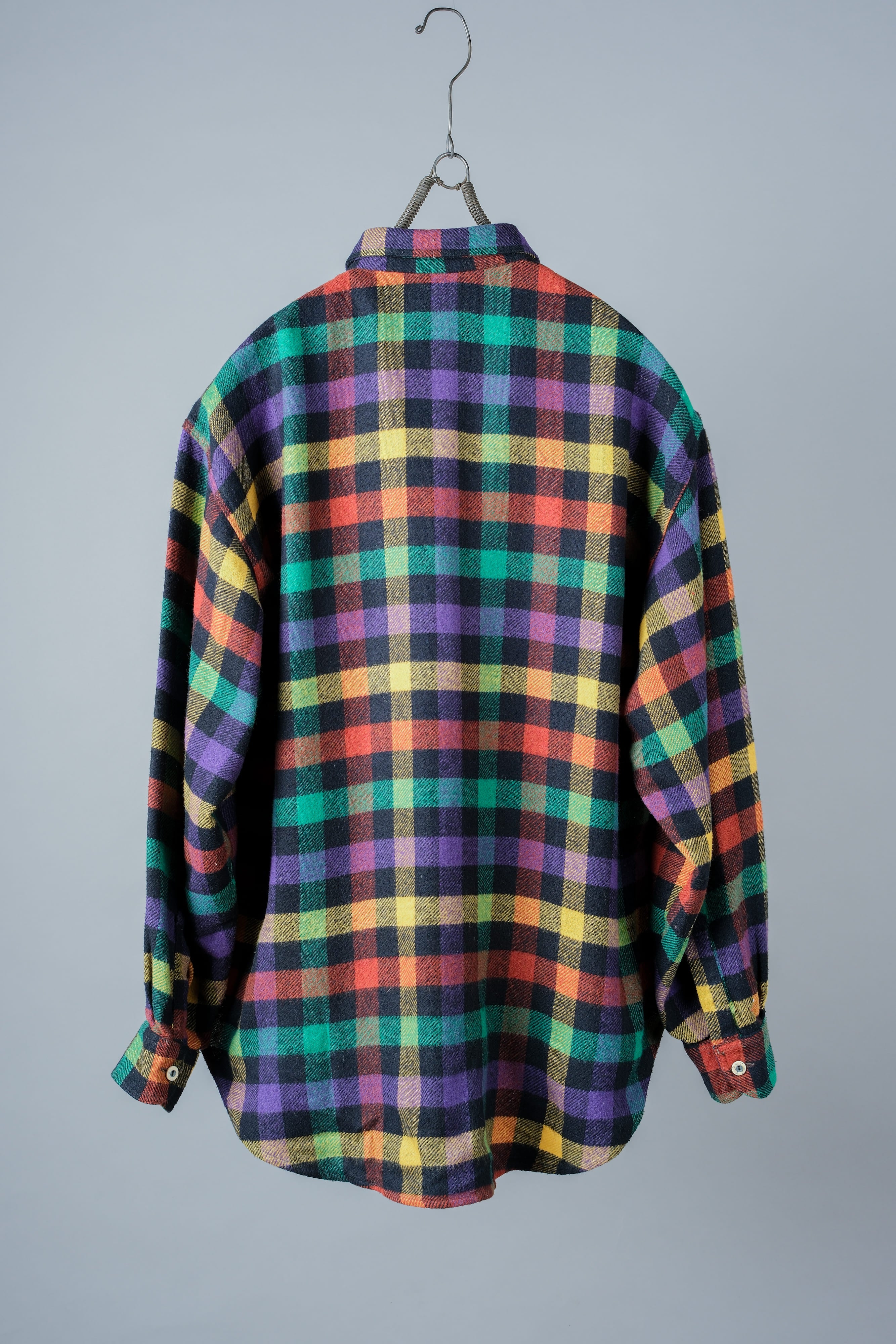 【~80's】Italian Vintage Mixed Wool Rainbow Plaid Shirt Size.MEDIUM