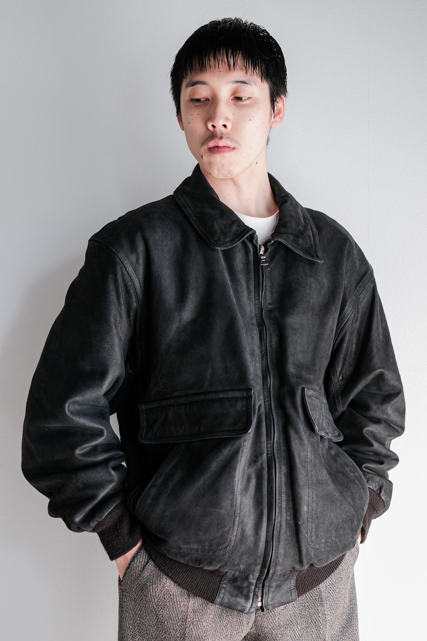 ［~80's］Old SERAPHIN Deerskin Leather Blouson With Chin Strap Size.50