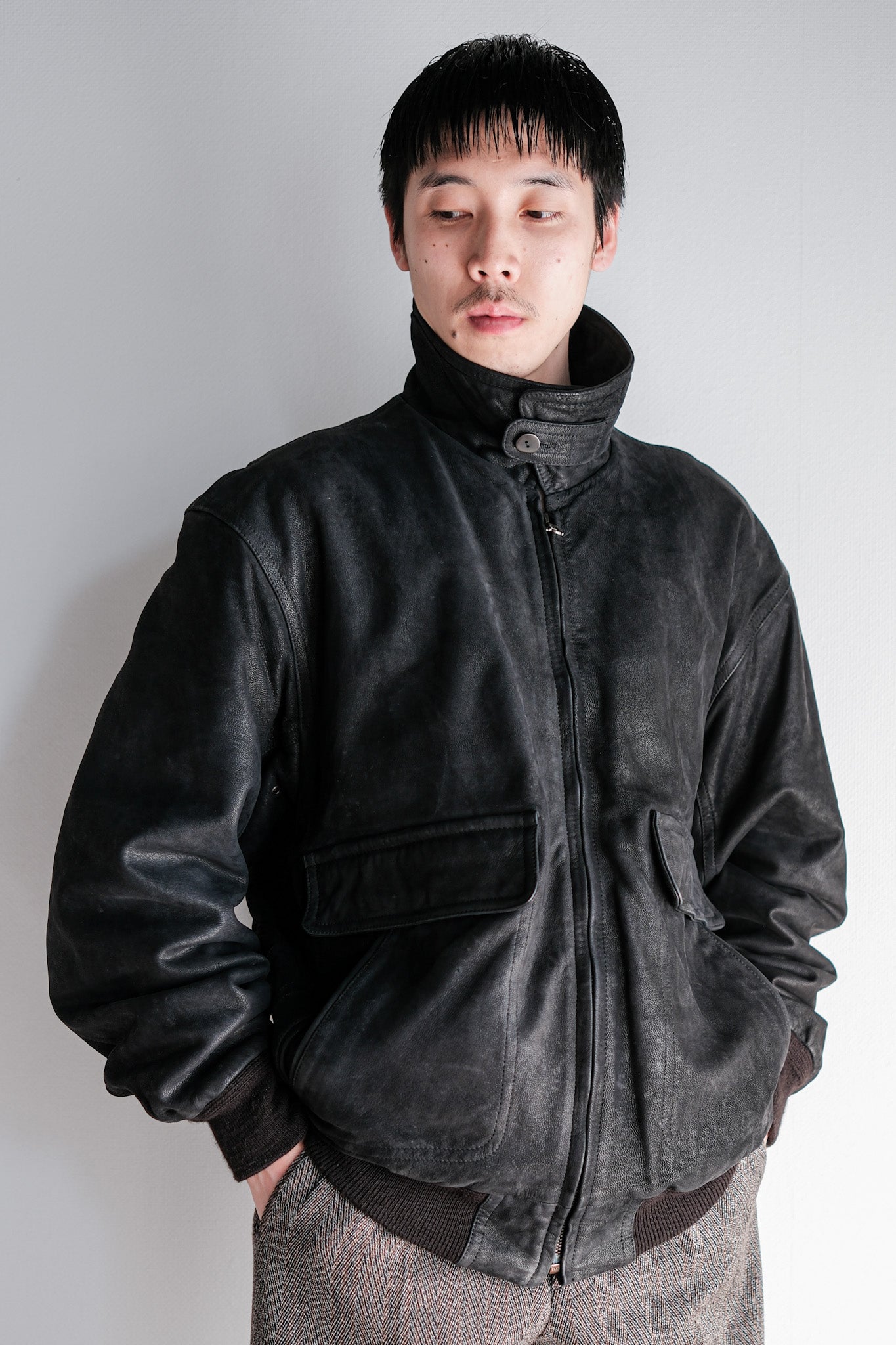 【~80's】Old SERAPHIN Deerskin Leather Blouson With Chin Strap Size.50