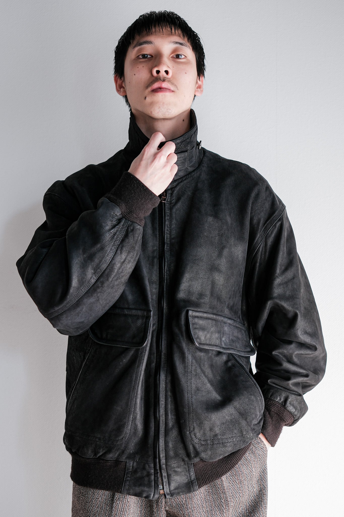 [~ 80's] Old Seraphin DeerSkin Leather Blouson with China Strap Size.50