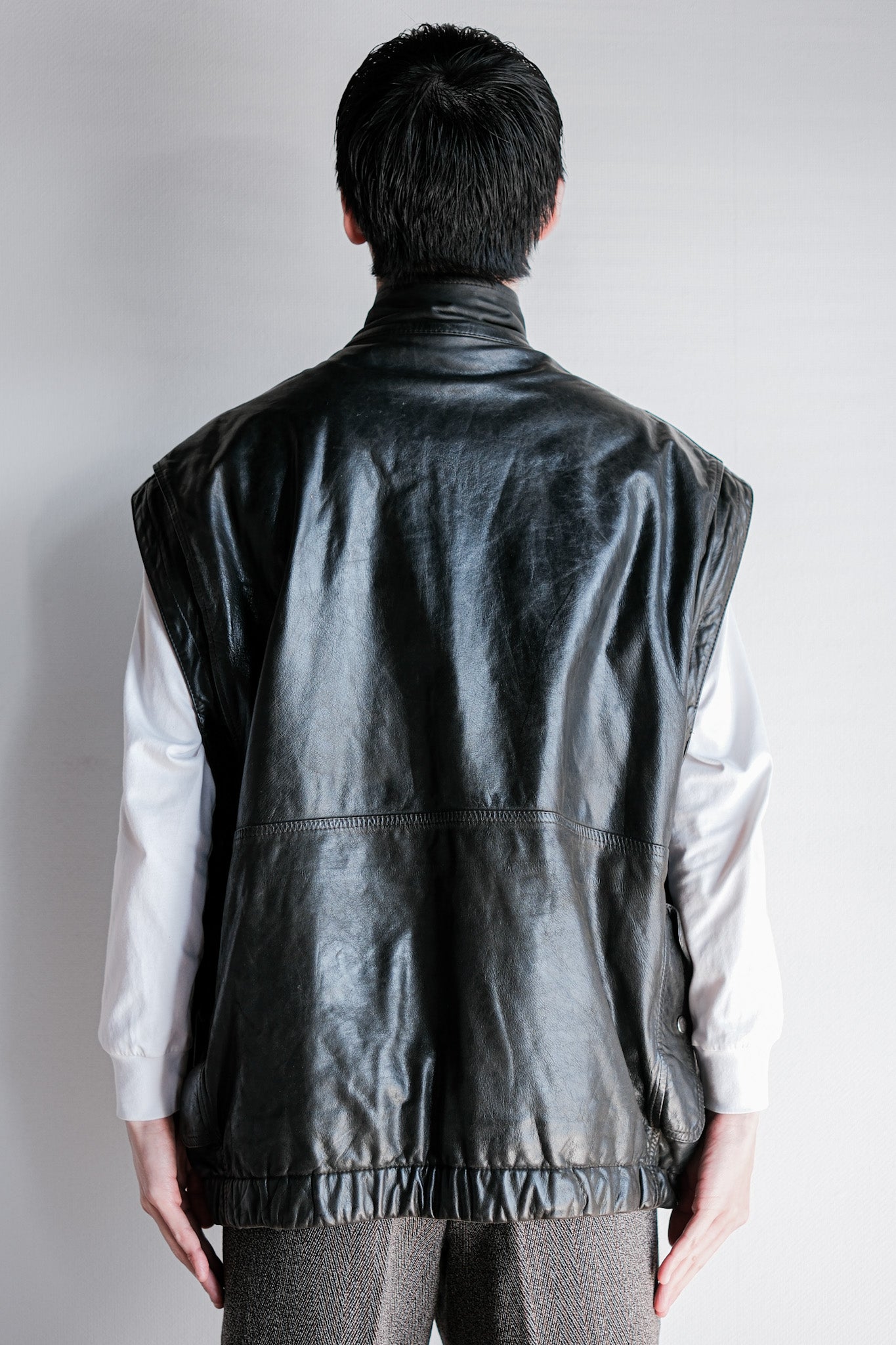 ［~90's］Old Renoma Paris Black Leather Detachable Sleeve Multi Pocket Jacket With Liner Size.XXL