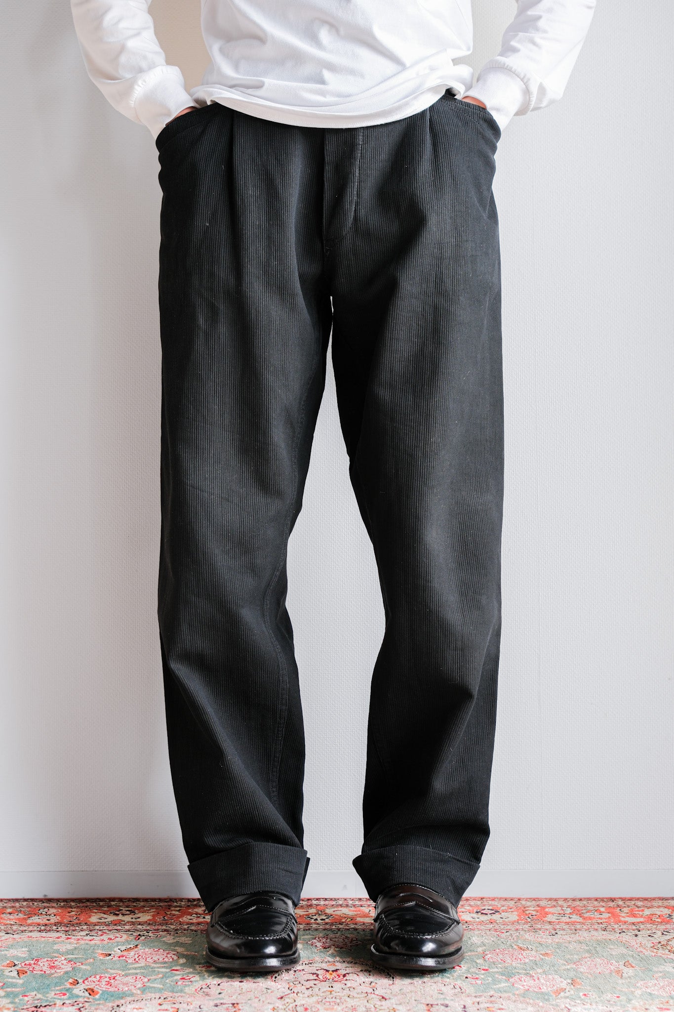 【~50's】French Vintage Black Cotton Pique Work Pants