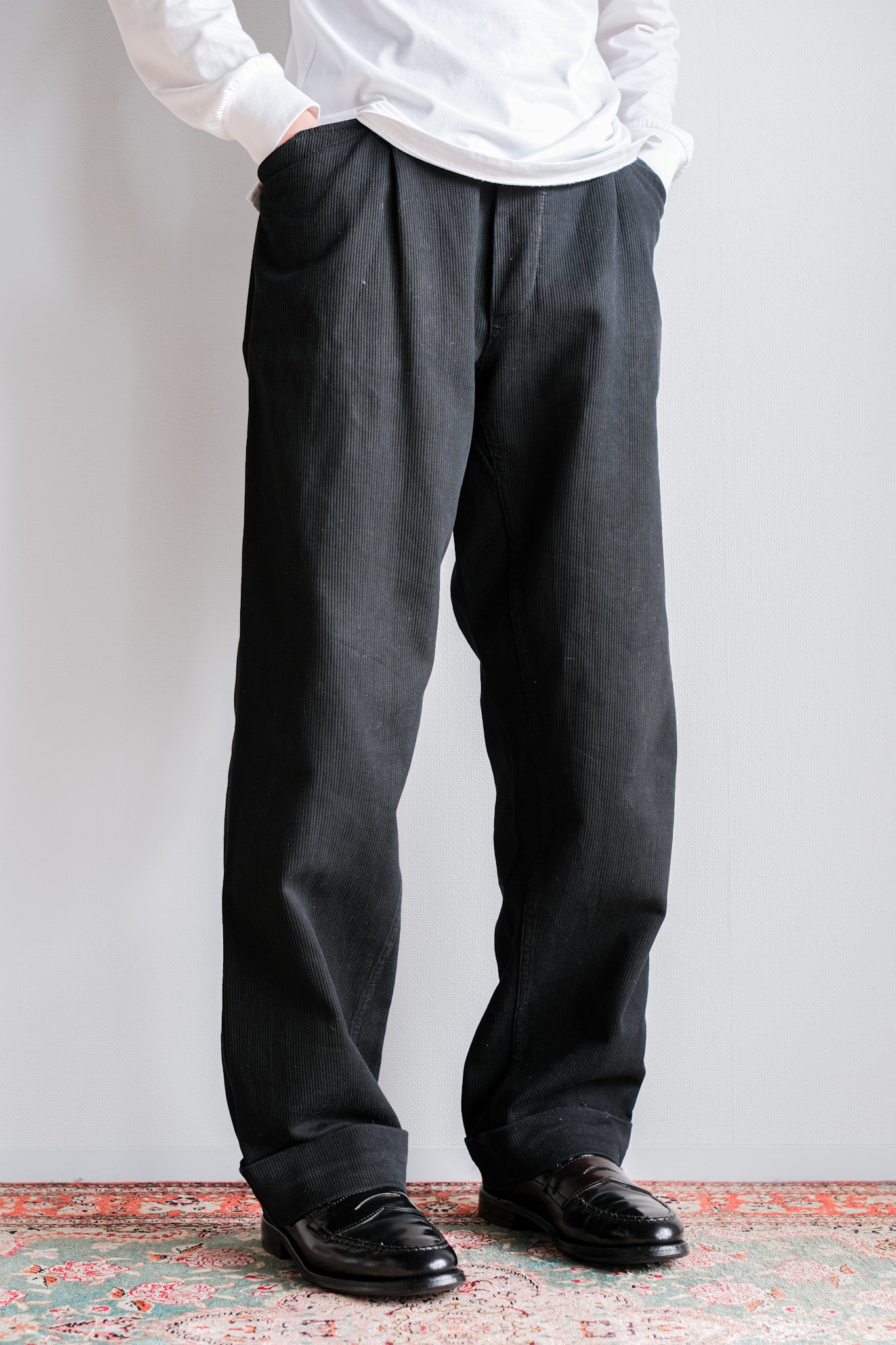 【~50's】French Vintage Black Cotton Pique Work Pants