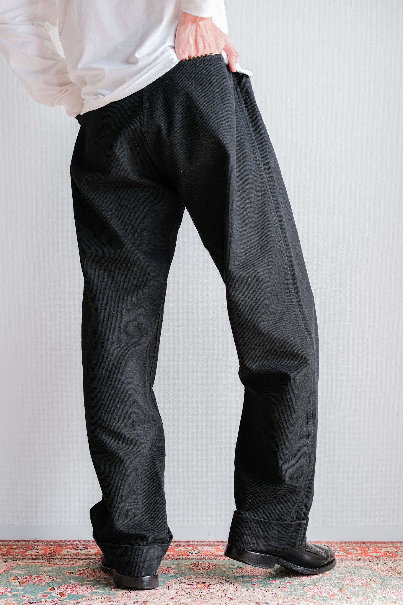 ［~50's］French Vintage Black Cotton Pique Work Pants