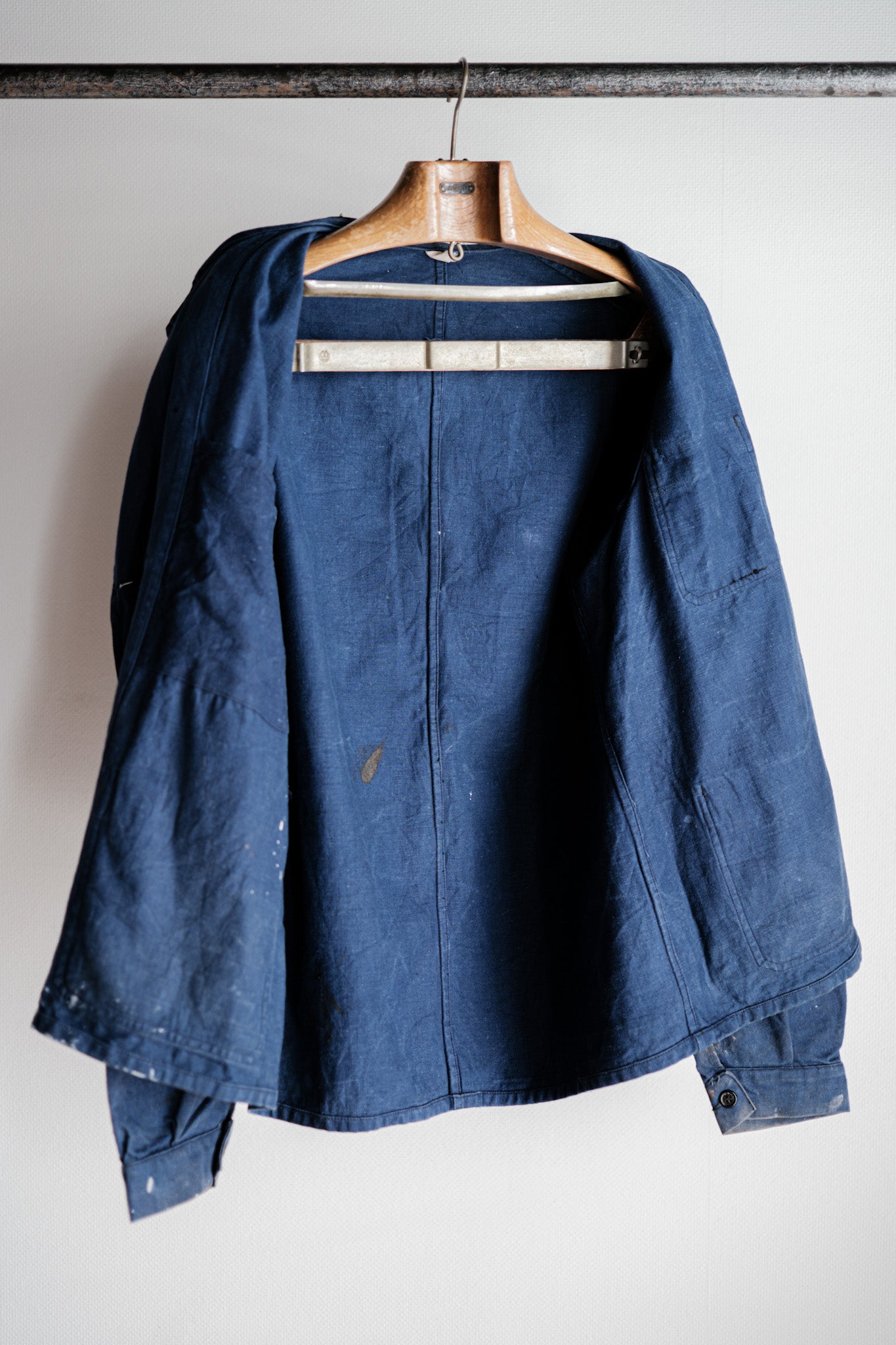 ［~50's］French Vintage Double Breasted Indigo Cotton Twill Work Jacket "Crazy Paint"