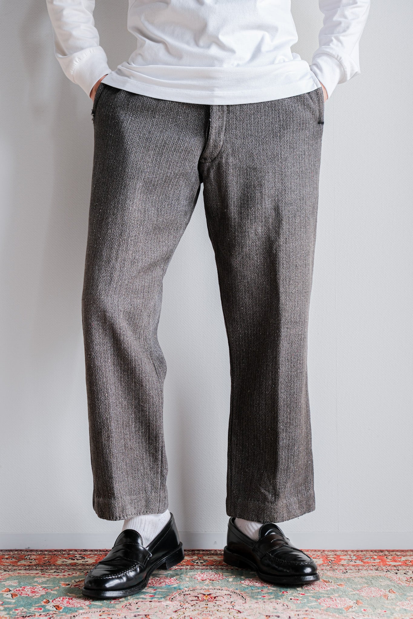 [~ 30's] French Vintage Gray Wool Striped Work Pants