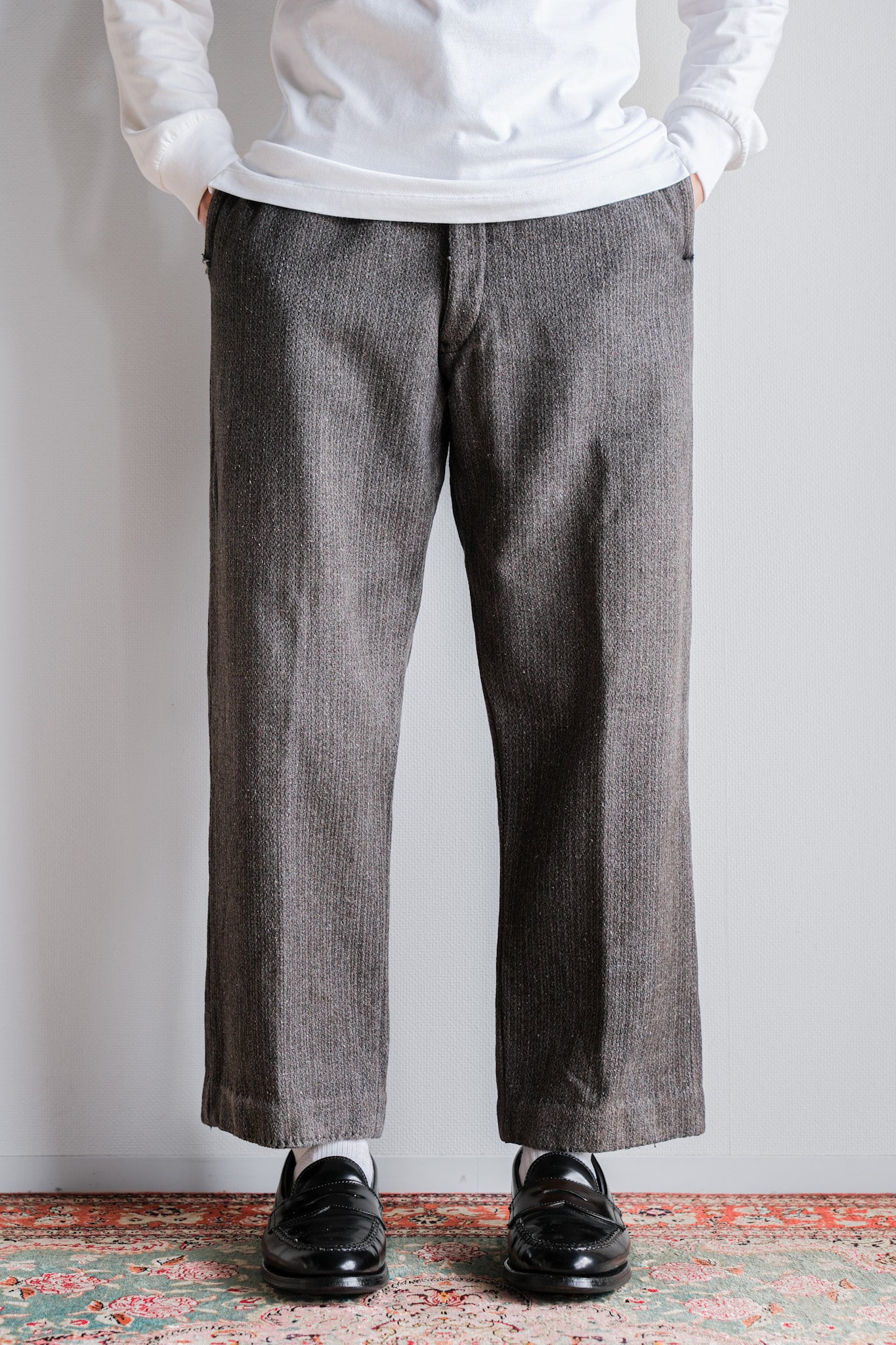 [~ 30's] French Vintage Gray Wool Striped Work Pants