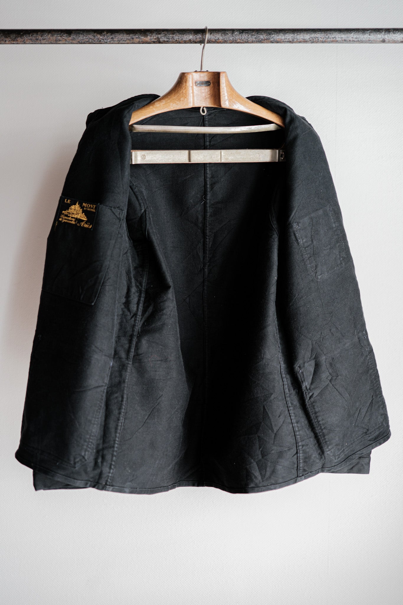 30's】French Vintage Black Moleskin Work Jacket 