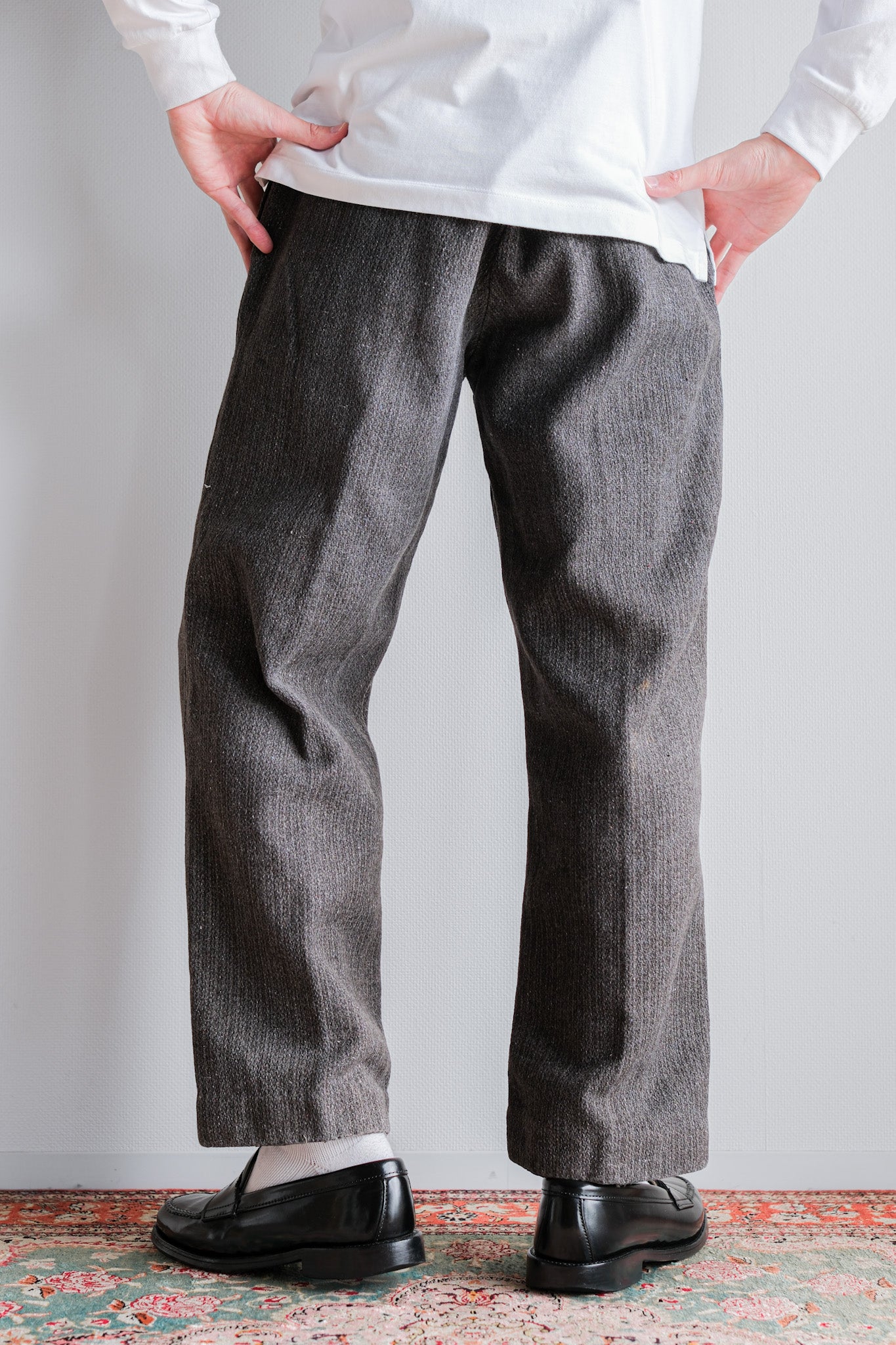 [~ 30's] French Vintage Gray Wool Striped Work Pants